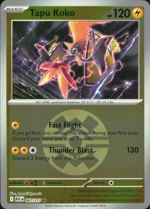 Tapu Koko (Quick Ball) 067/217 Holo ME: Ascended Heroes Pokemon Reverse Holo NM