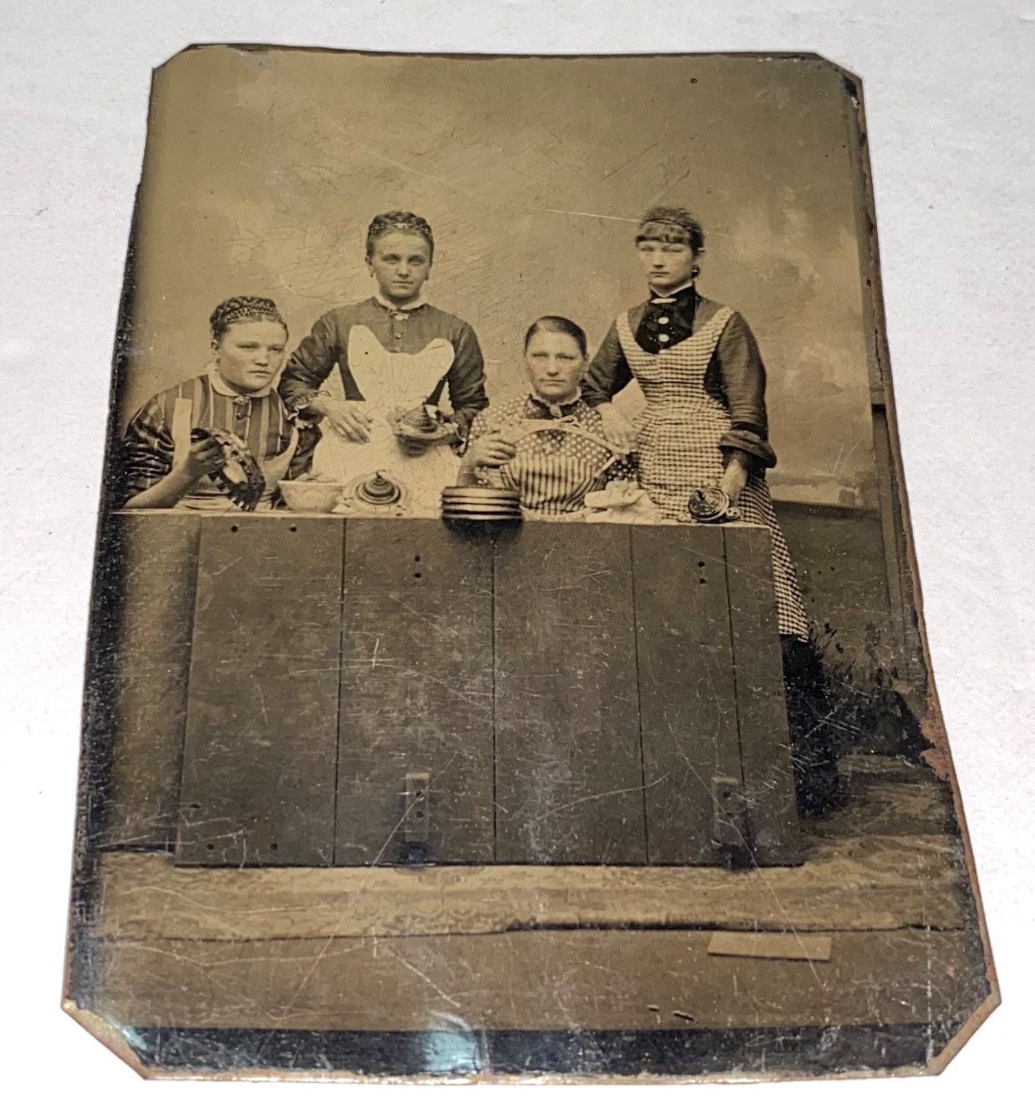 Rare Antique Occupational American Working Fashion Women Aprons Tintype Photo US