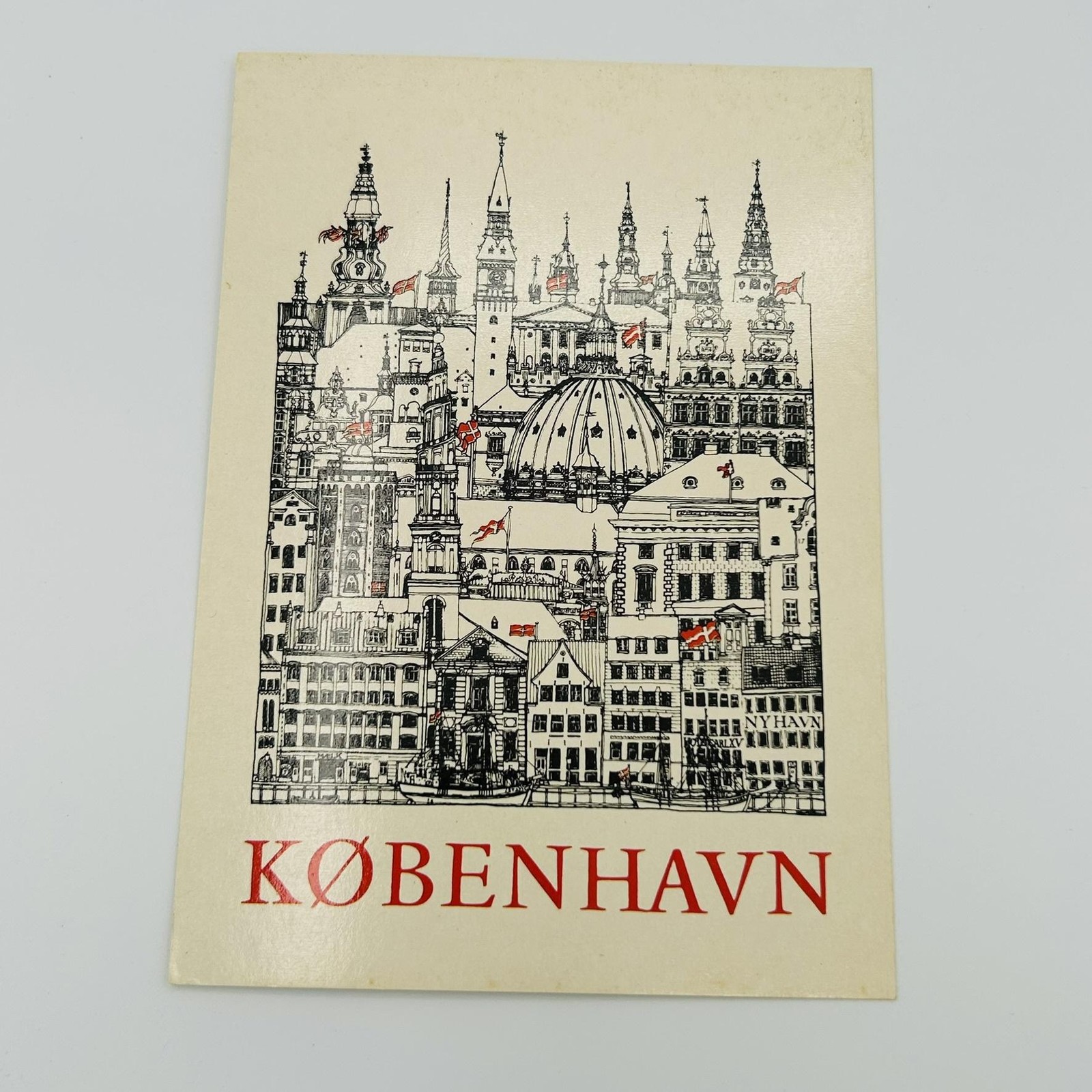 KØBENHAVN Postcard Printed Lithograph Cream Black Red 5.5 X 3.5 In