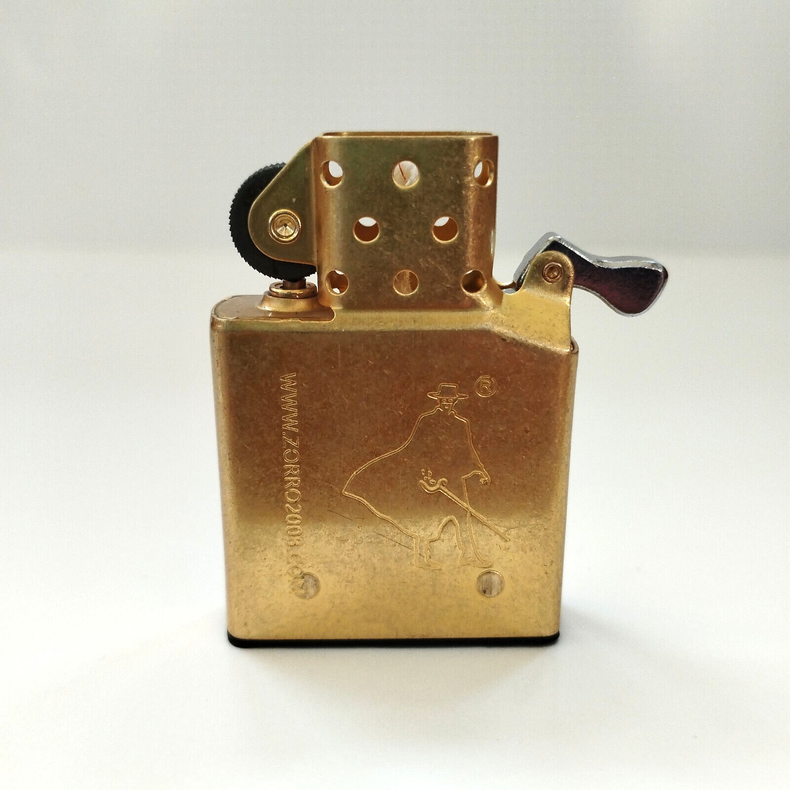 Zorro Tumbled Brass Petrol Lighter Insert with Bottom Rubber Gasket, Fits: Zippo