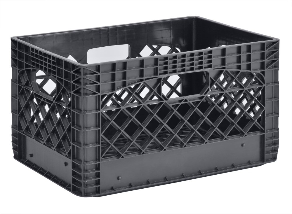 3-Pack 24-Quart Heavy-Duty Plastic Stackable Milk Crate Bins, Black