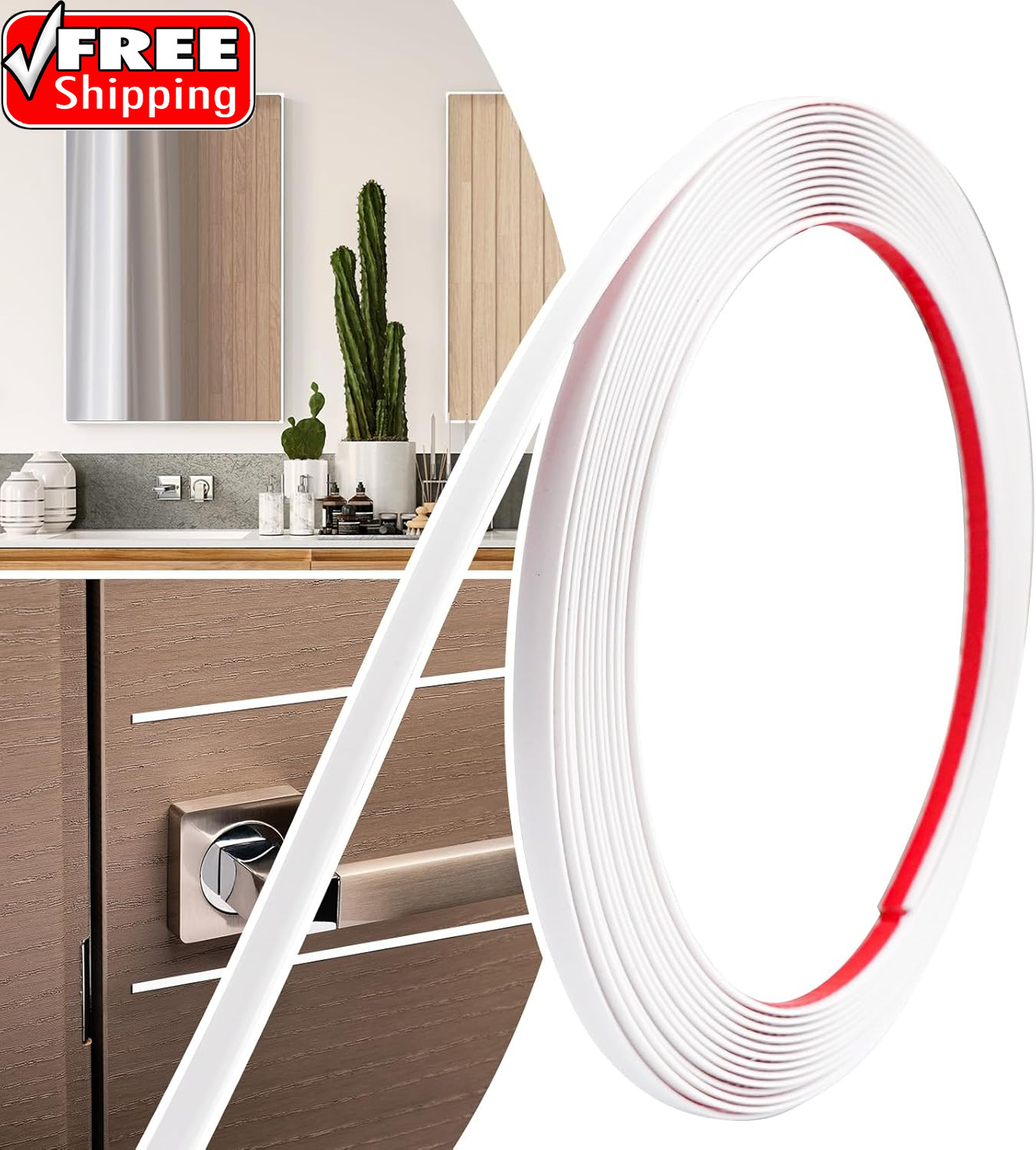 0.25In × 20Ft Peel and Stick Wall Molding Trim – Flexible Self Adhesive Molding