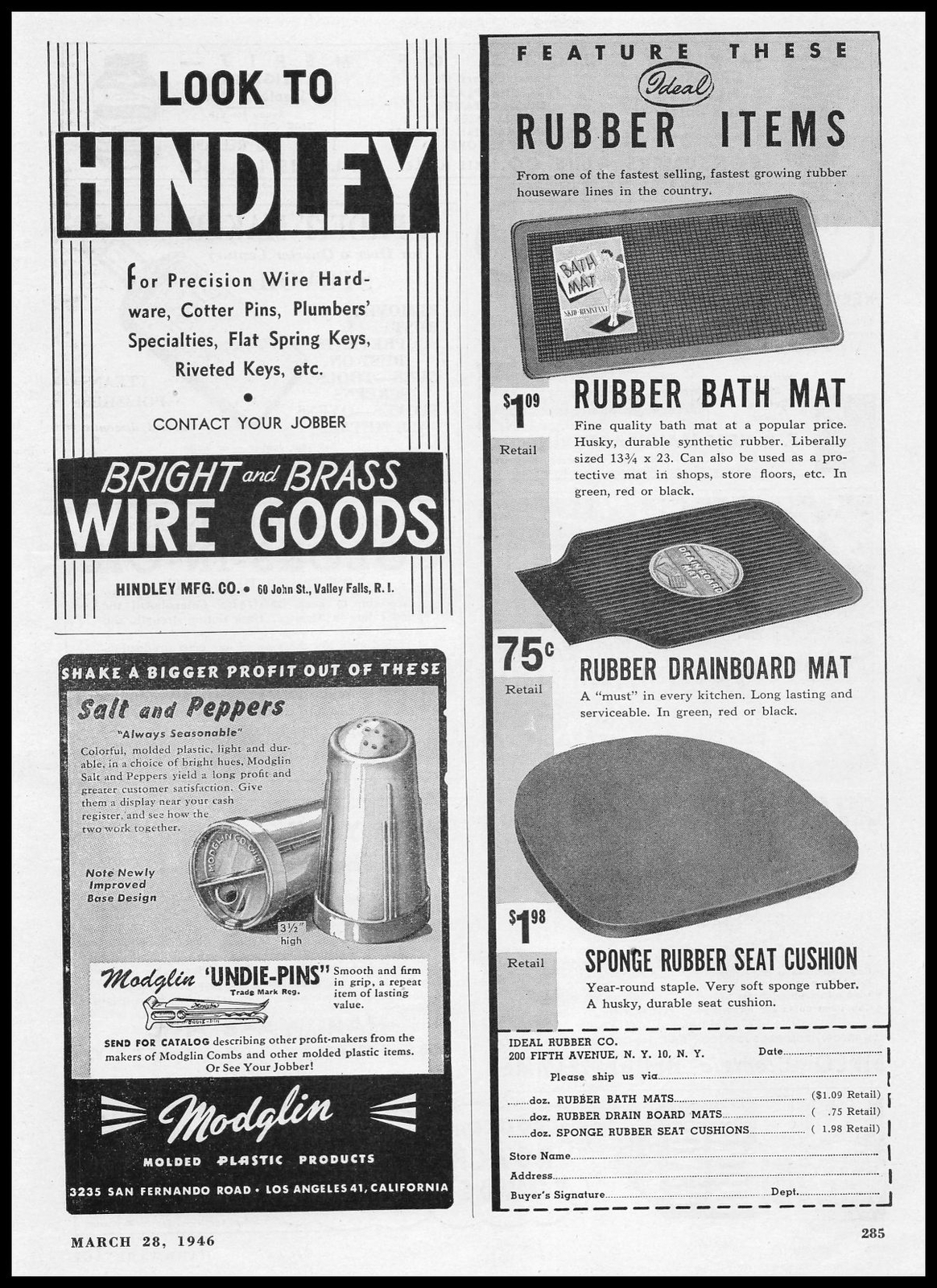 1946 Ideal Rubber New York Bath Drainboard Mats & Seat Cushions Vintage Print Ad