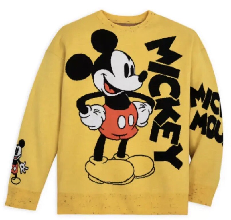 Disney Mickey Mouse Yellow Sweater Unisex Adults Size XL Pullover Knit Colorful