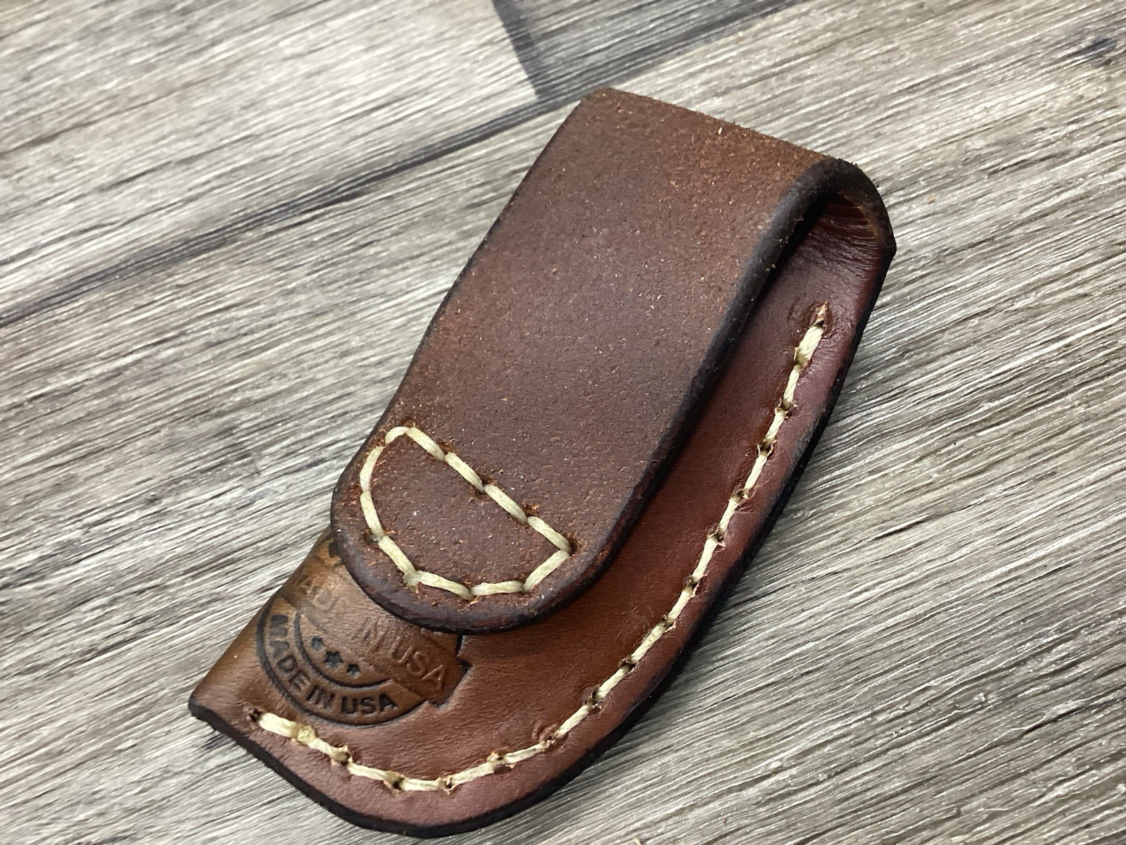 Leather Folding Knife Belt Loop Sheath Mini Trapper Size (Sheath Only)