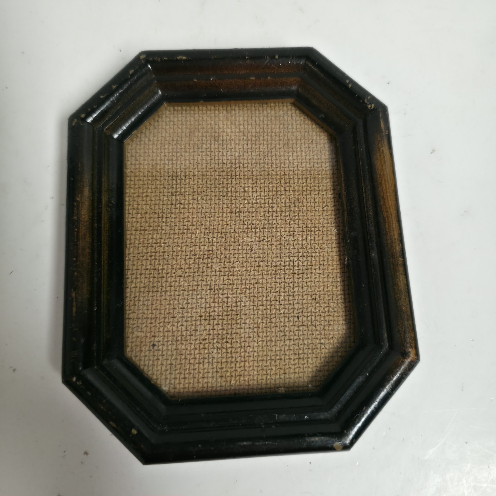 VTG Octagonal Wood Picture Frame Small Dark Brown Faux Burl Hanging Wall 3.5×5