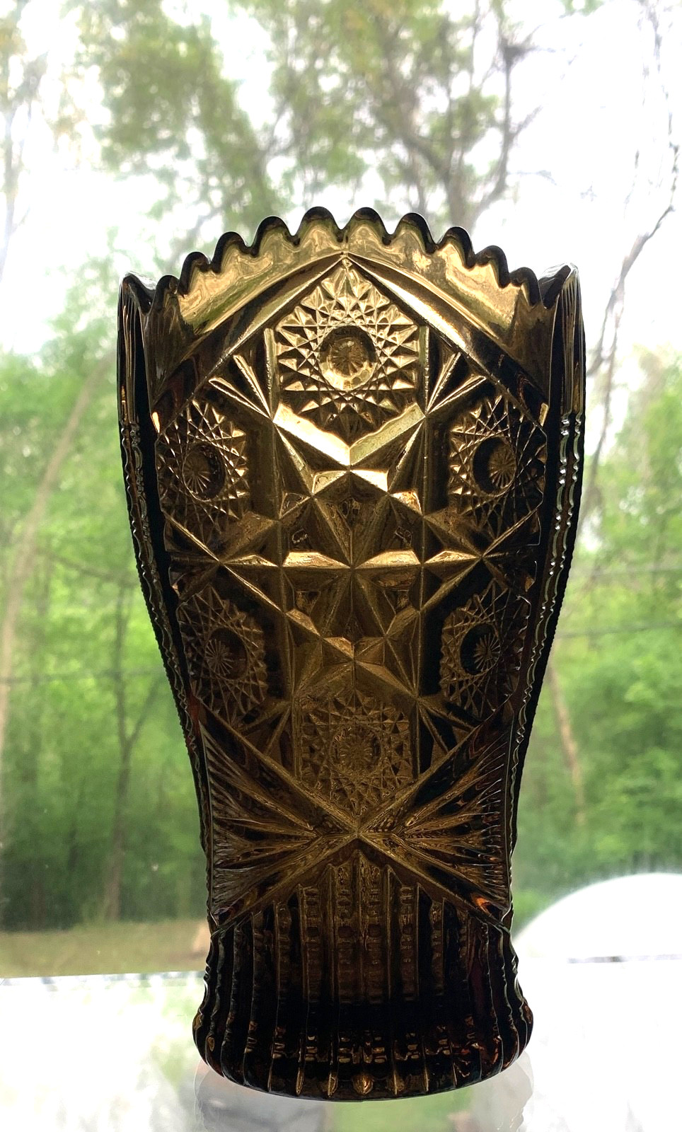 Imperial Glass #466 Large Flower Vase in rare Nut Brown 8 1/2″ tall