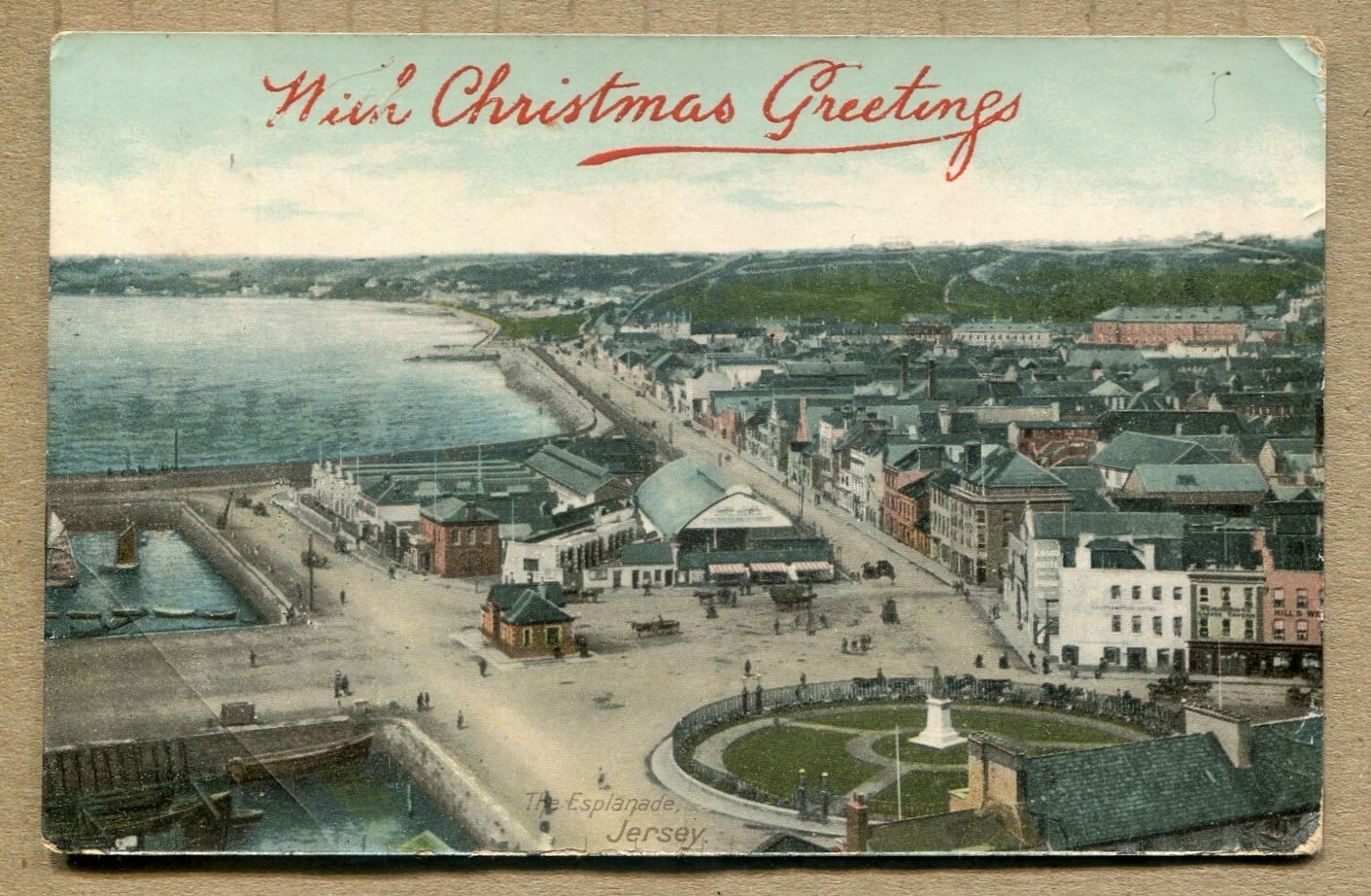 CHRISTMAS GREETING JERSY ESPLANADE with ½ Penny UK STAMP POSTCARD