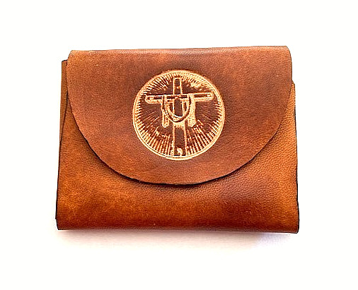 ROSARY POUCH * Handmade LEATHER * CROSS * TAN * 3.5″ L – 2.5″ H – .5″ W