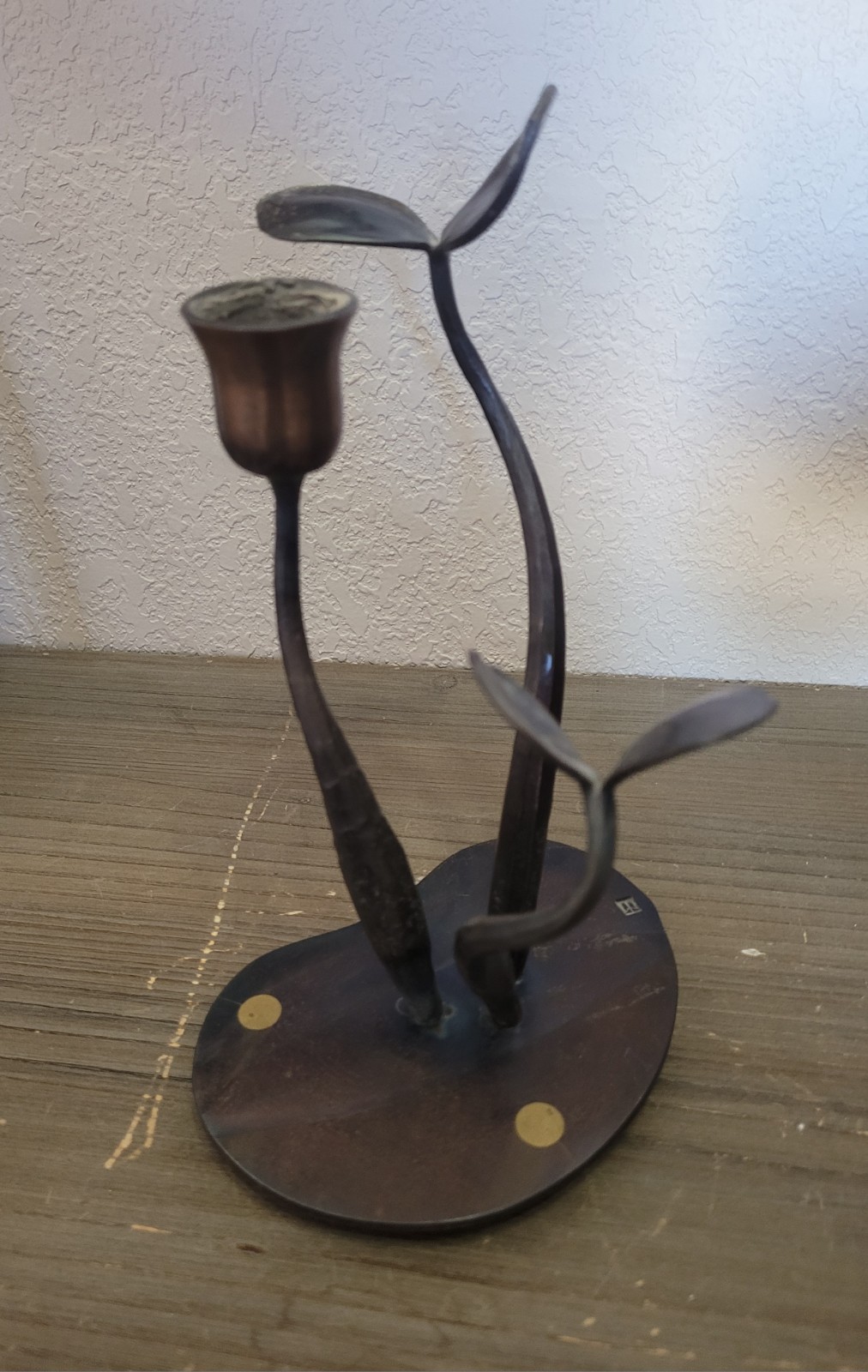 Vtg Bronze Iron Lily Candle Holder~SIGNED