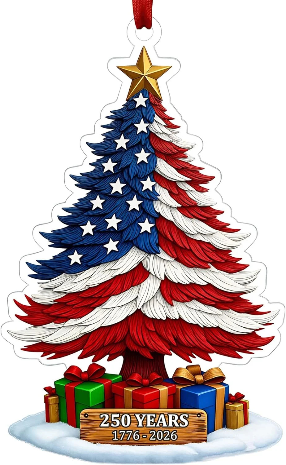 America 250th Anniversary Ornament – Acrylic 250th Anniversary USA Flag Tree Orn