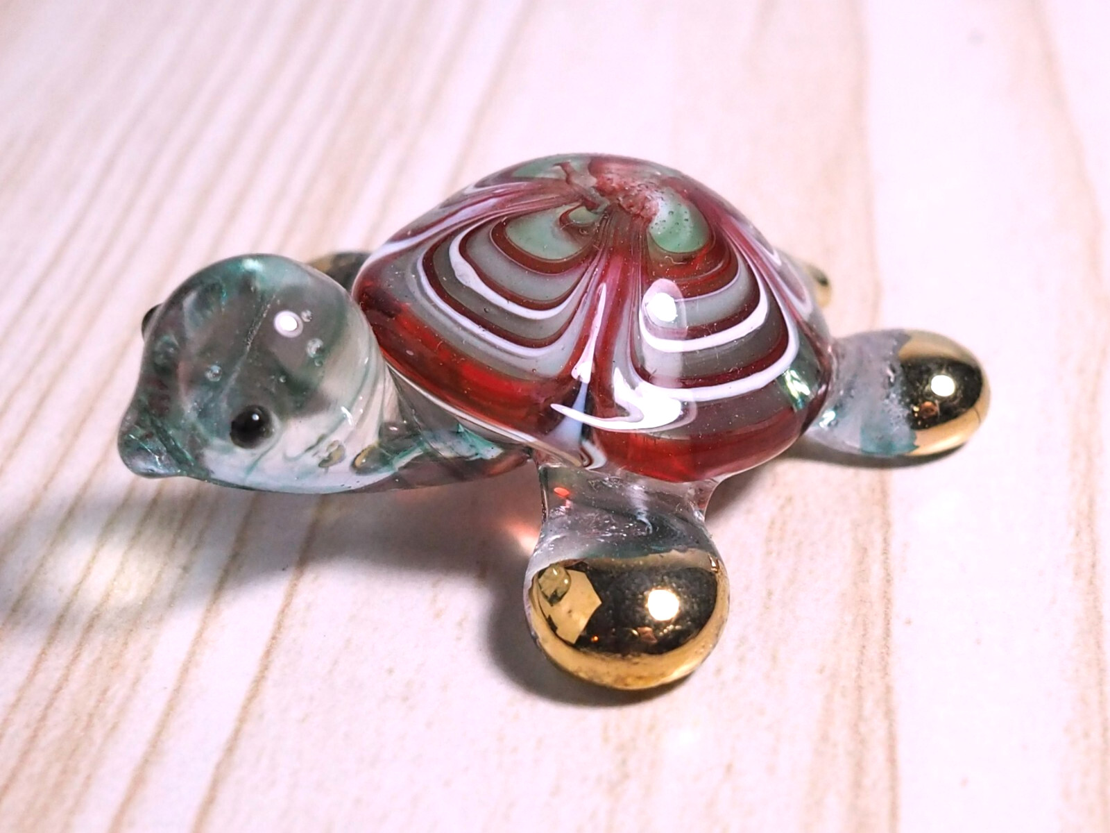 maroon green Turtle figurine hand blown Art Glass 1.85″ gold trim decor – GIFT