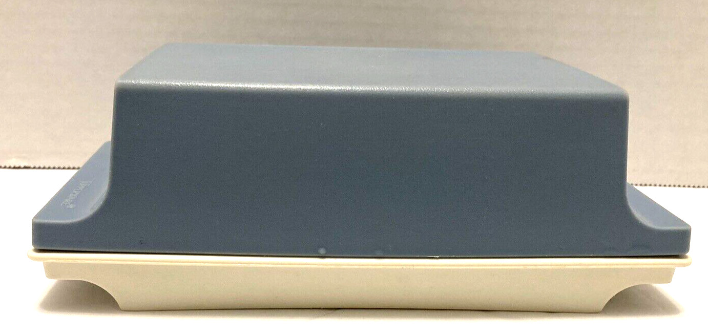 Tupperware 2 Stick Butter Dish with Blue Lid Almond Base 1511 1512 – VINTAGE