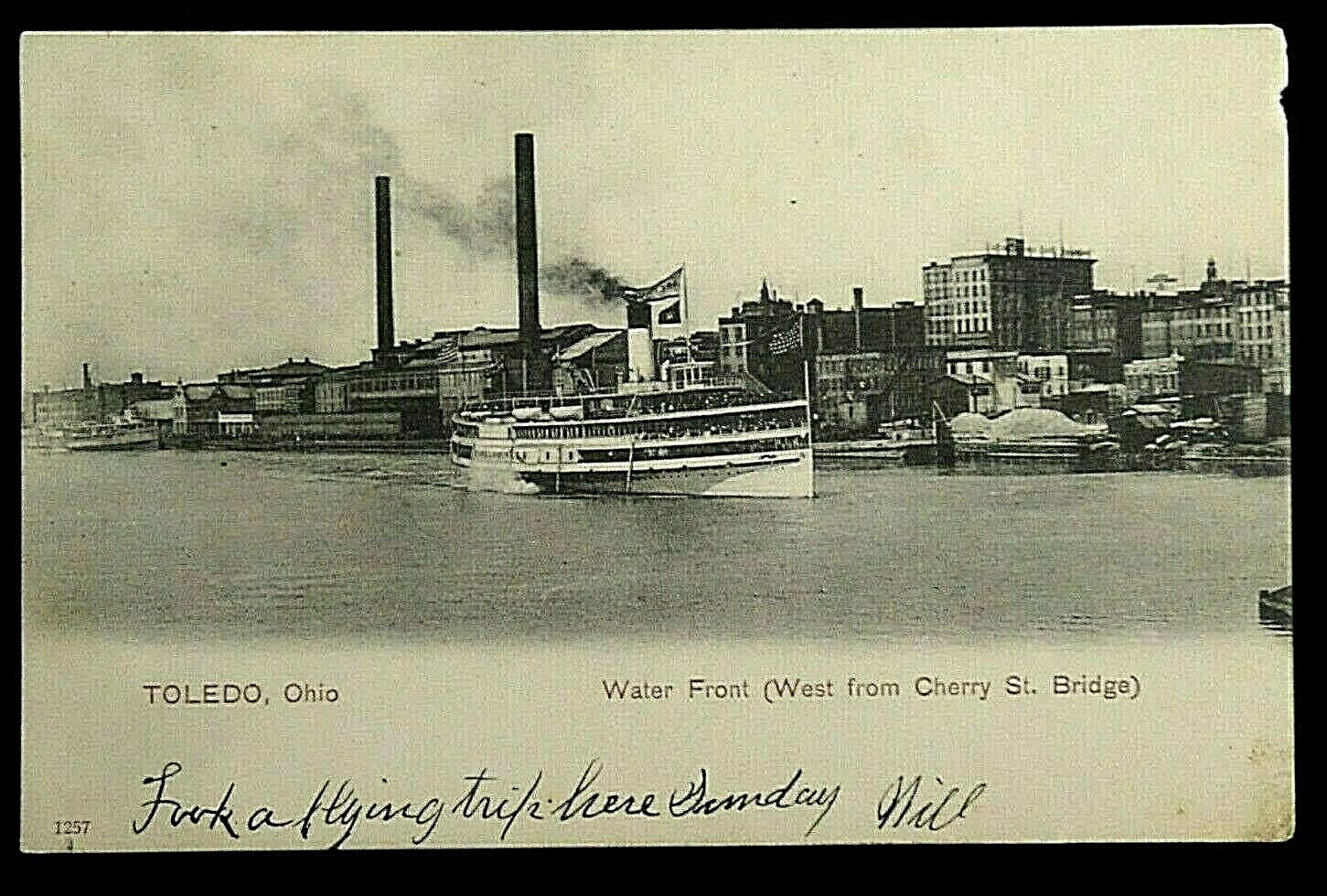 Water Front West of Cherry St. Bridge Toledo Ohio 1907 UDB Postcard 5863