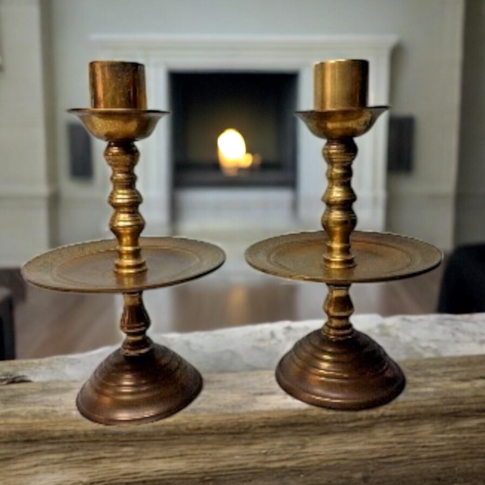 Pair Solid Brass Middle Eastern Candlesticks 11″ High x 6″ Wide 2.5 Pounds Each