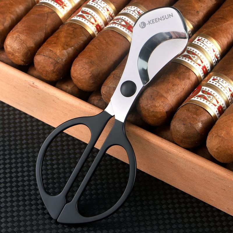 KEENSUN Cigar Scissors Cutter, Stainless 2.09″ Handle Width, Black and Silver