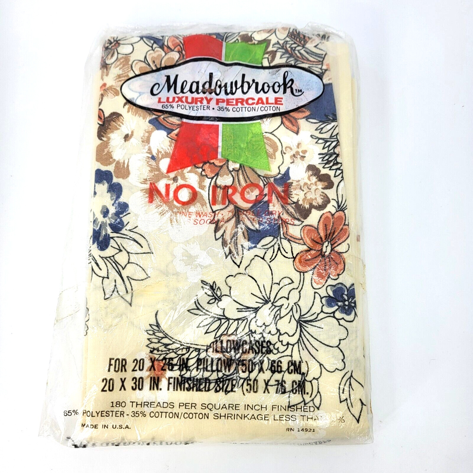 2 Vintage Standard Pillowcases – Original Packaging – Floral Flowers No Iron