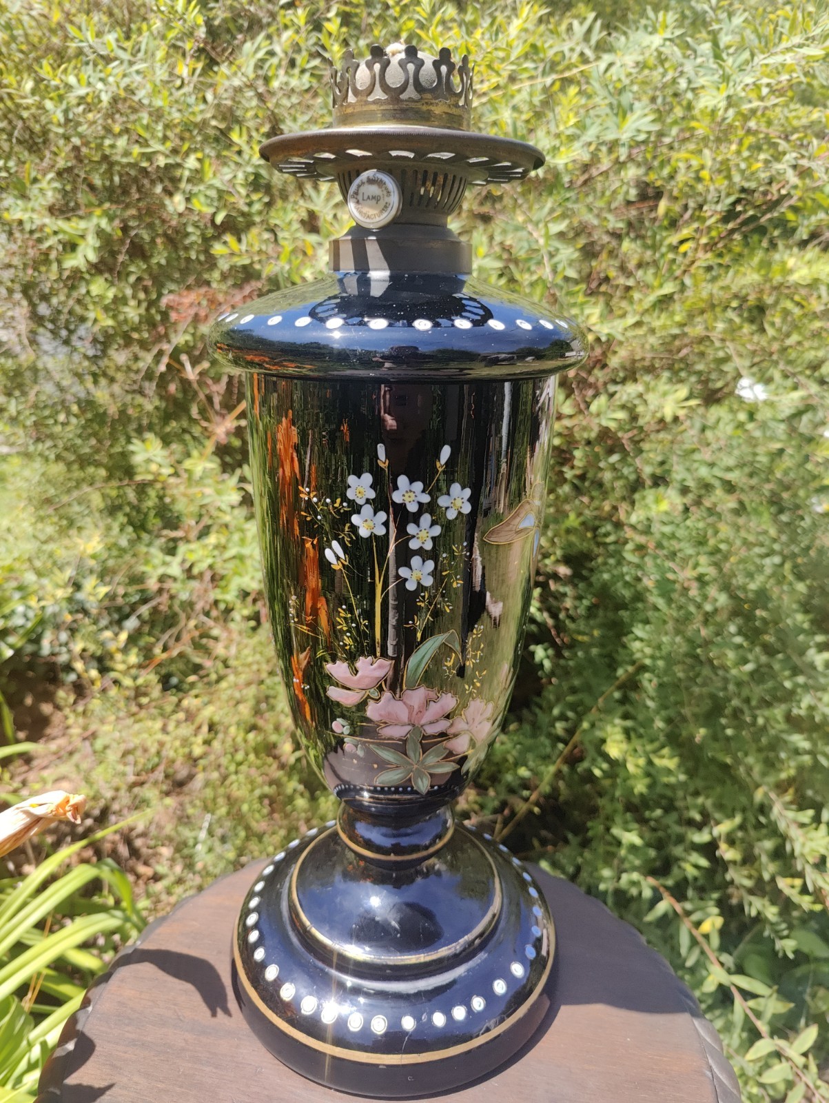 Original Victorian Famille Noire Enamel Decoration Butterflies Drop In Font Perf