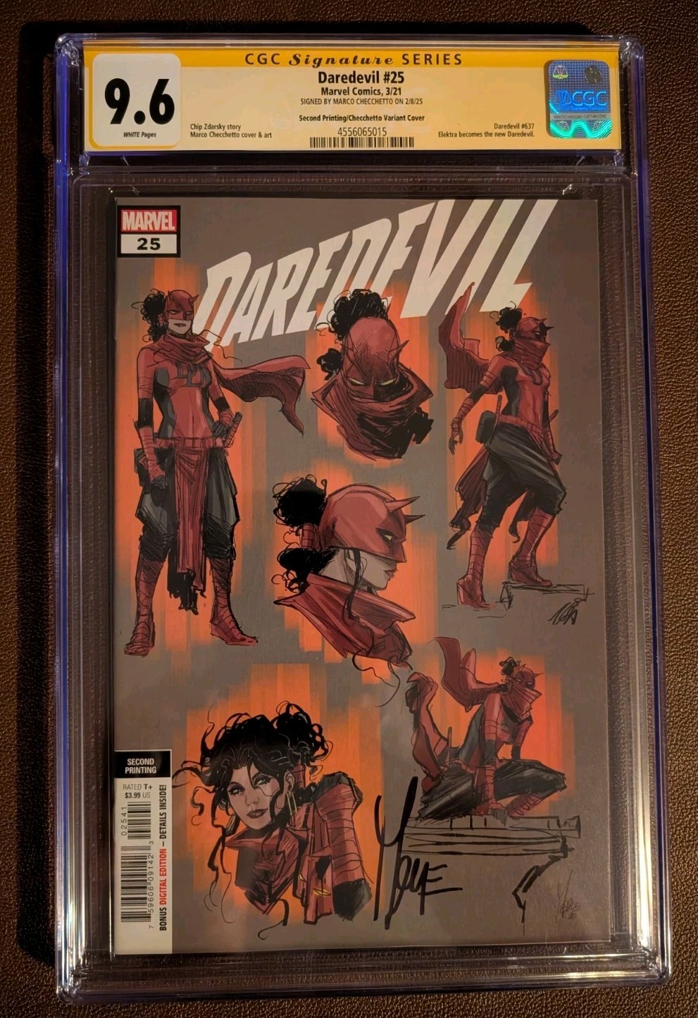 Daredevil #25 CGC 9.6 SS Marco Checchetto 2nd Print Elektra Becomes Daredevil