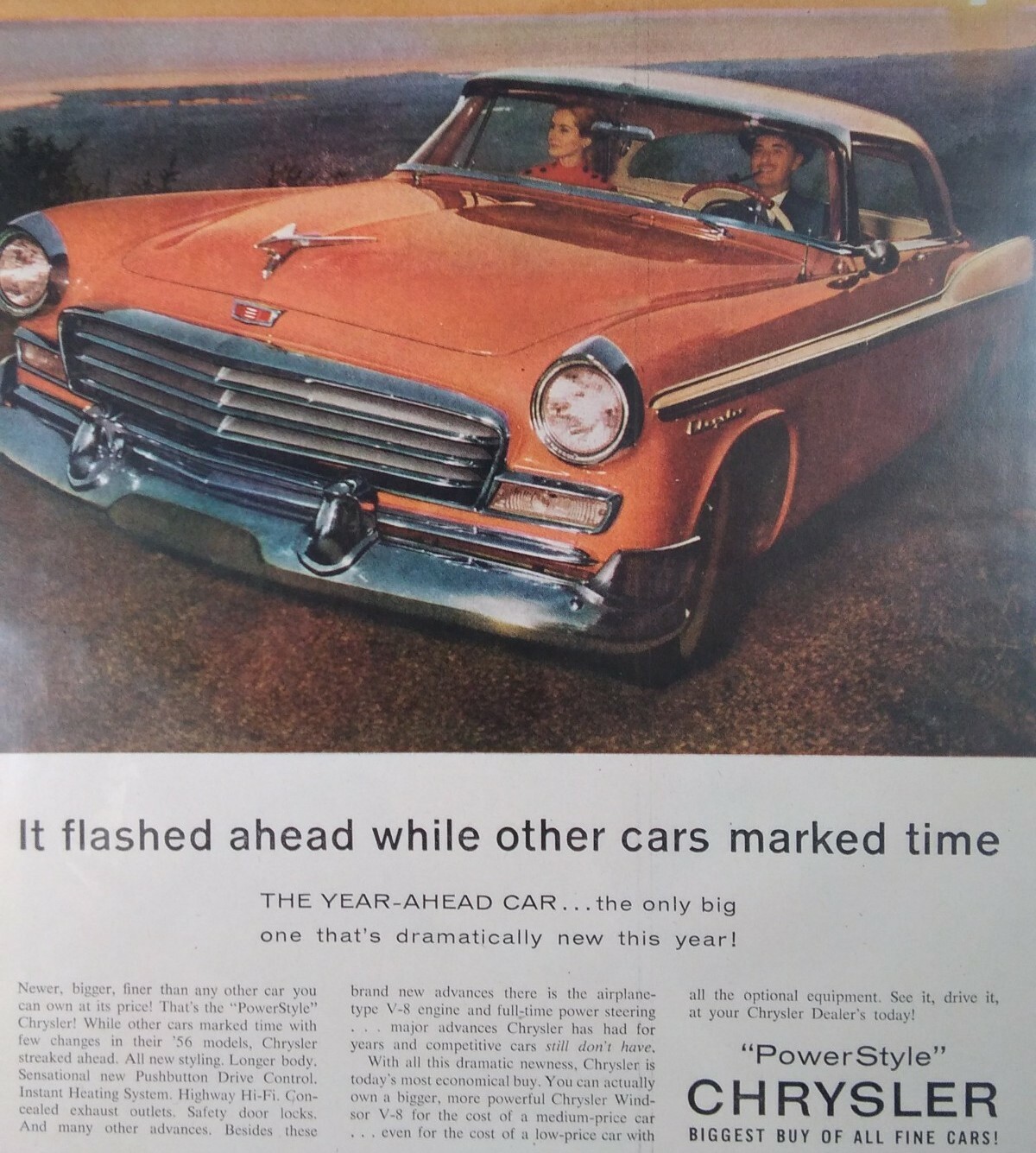 Chrysler Print Ad Original Rare Vtg 1950s Power Style Coupe Chrome Pipe