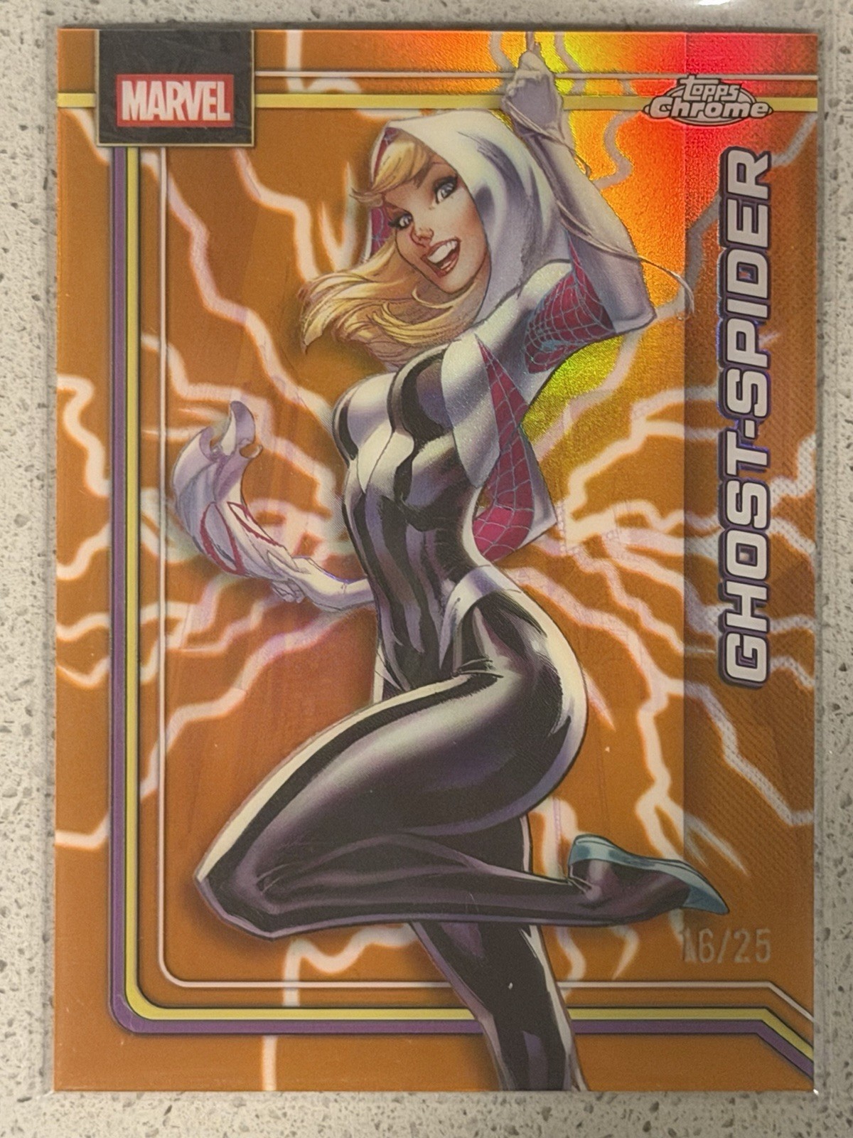 2026 Topps Chrome Marvel Ghost Spider Orange Lightning Refractor /25