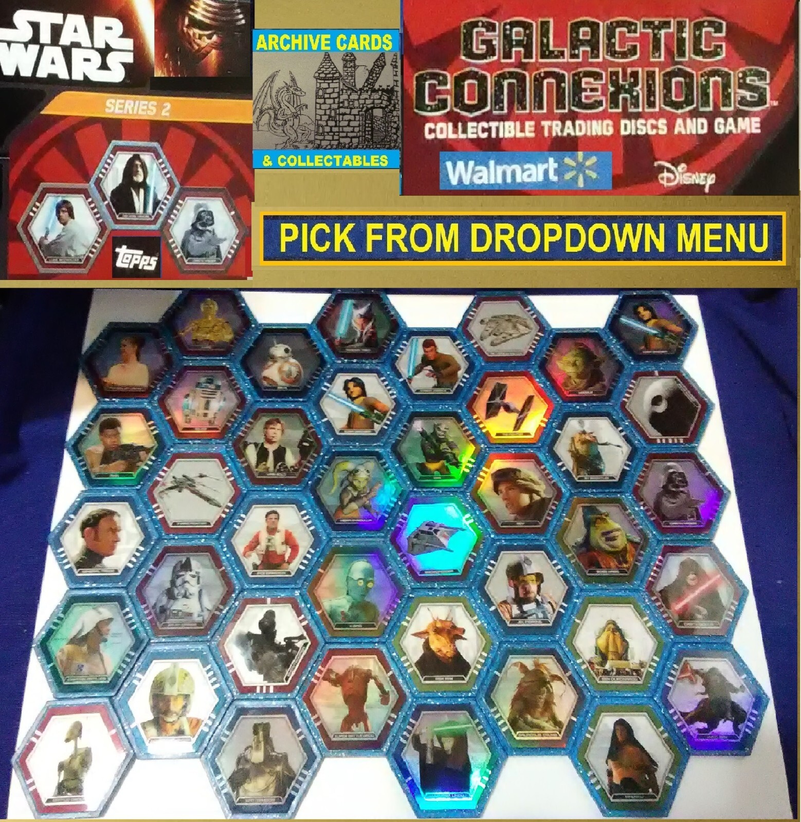 Topps Star Wars Galactic Connexions Disc Ser 2 BLUE Trading Discs U-Pick 5/9/23