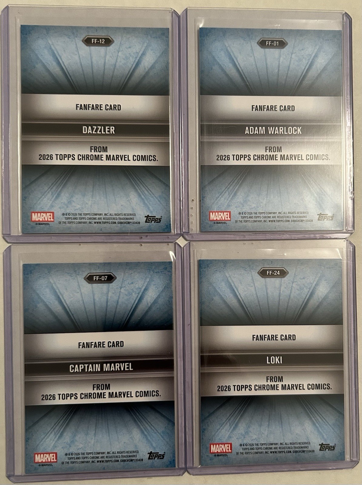 2026 Topps Chrome Marvel Fanfare Insert Card Lot of 4 Loki Dazzler Adam Warlock