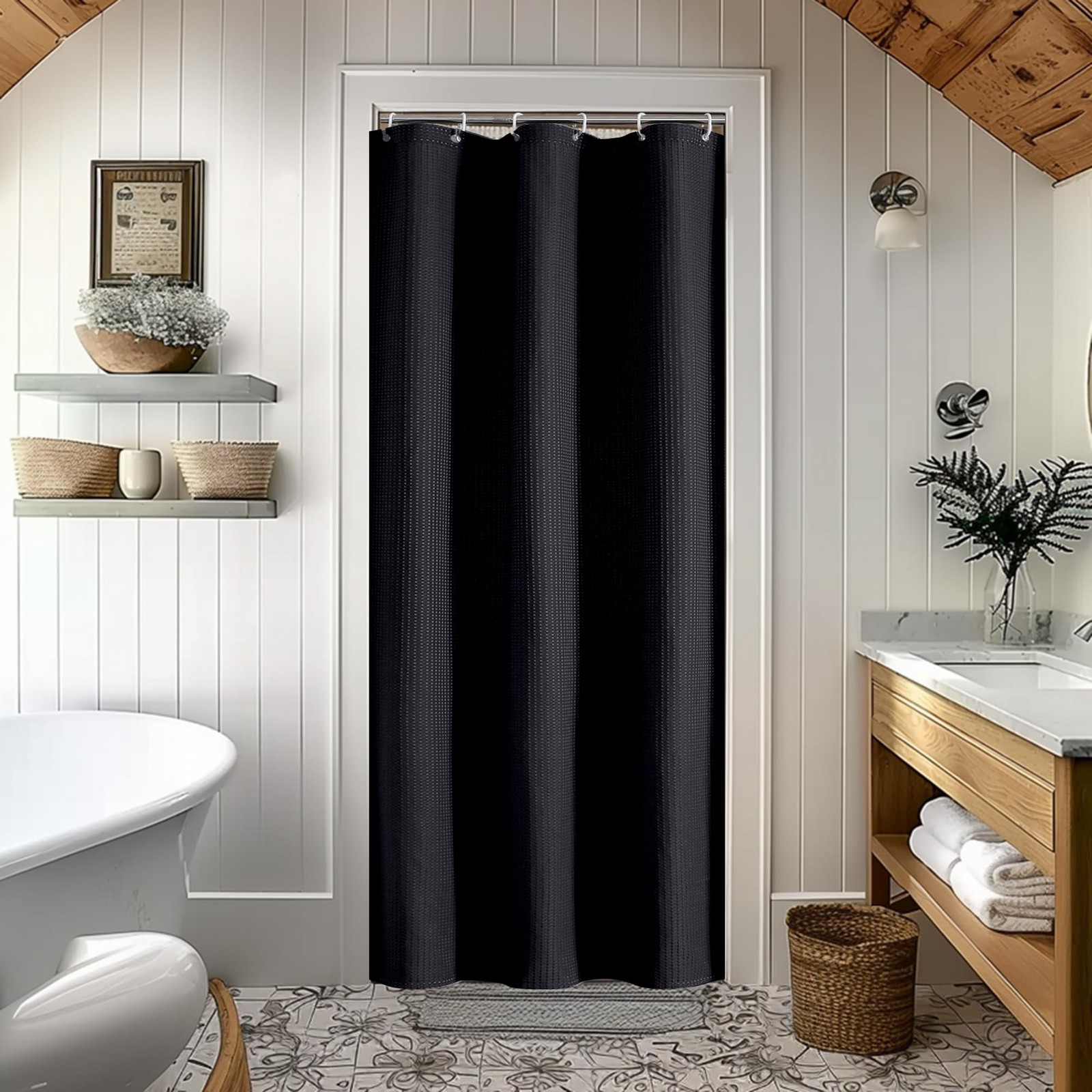 OVZME Stall Fabric Shower Curtain Set – 36×72, 36″W x 72″L (Pack of 1), Black