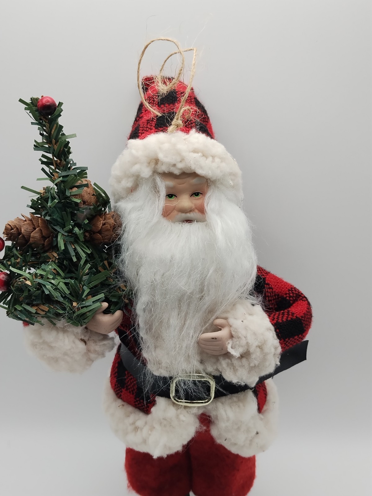 Vintage Santa Doll decoration 10 inches tall Porcelain Face Hands Christmas Tree