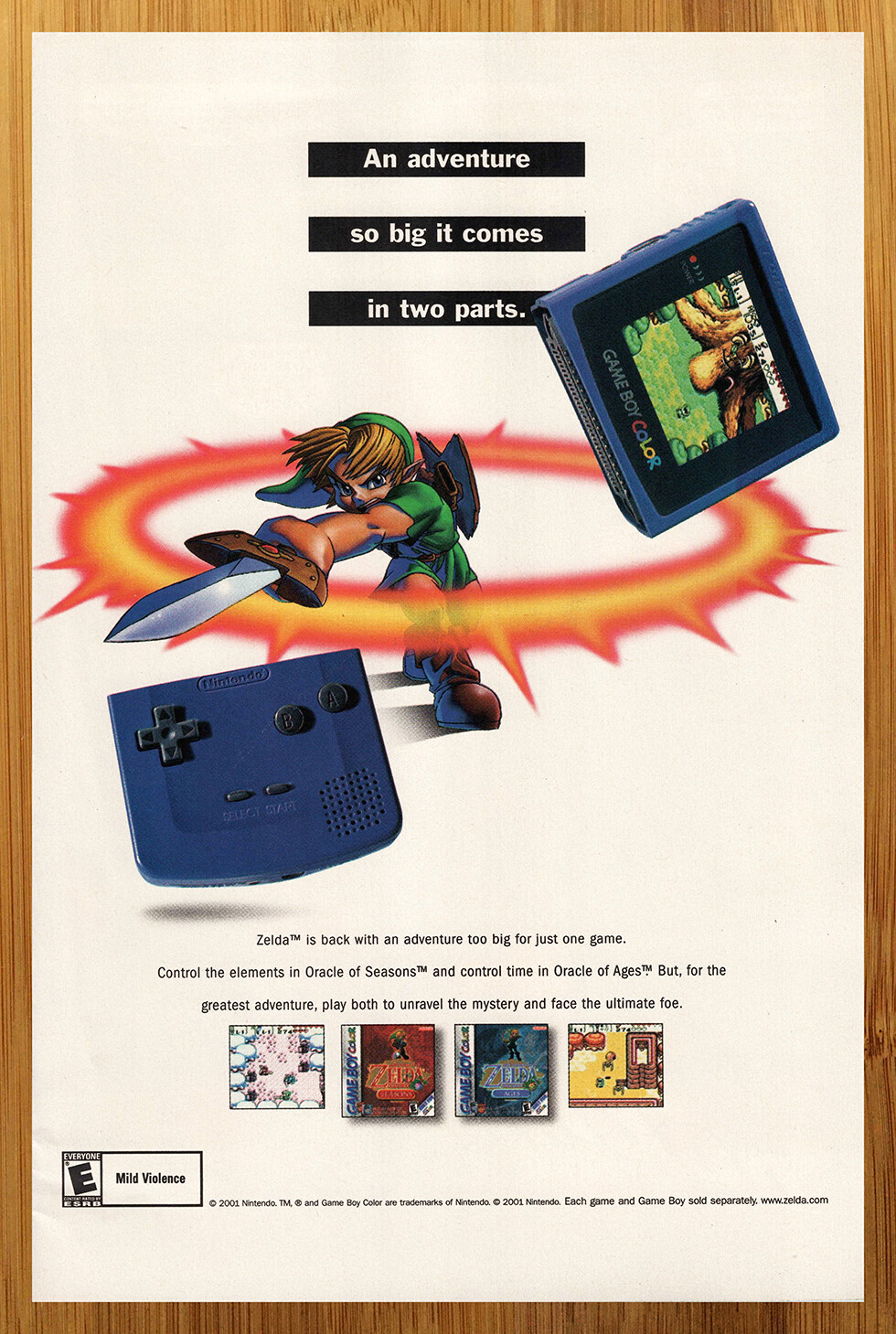 2001 Zelda Oracle of Seasons/Ages GBA Print Ad/Poster Game Boy Color Console Art