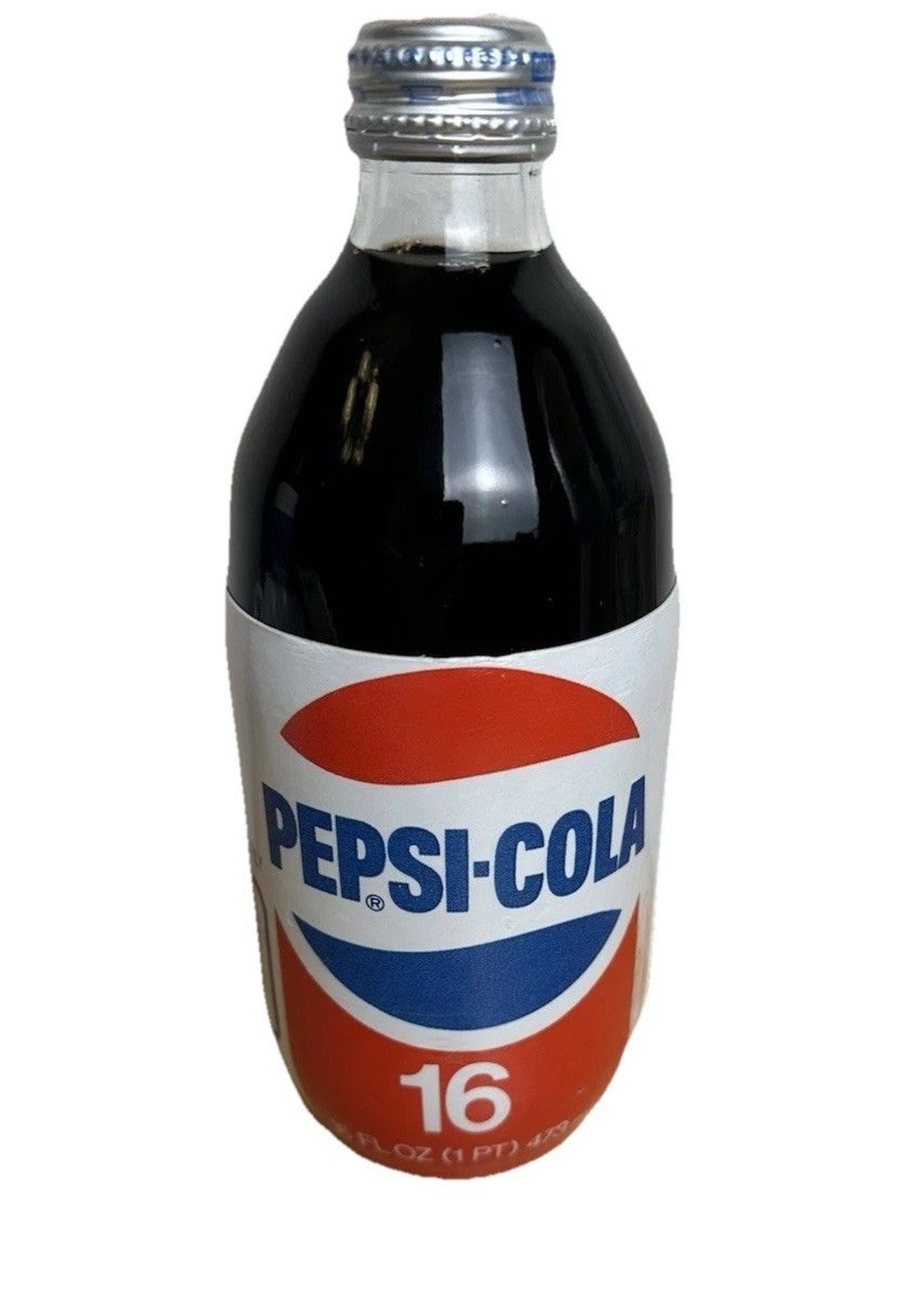 Vintage 1980s Unopened Pepsi-Cola Glass Bottle w/ Styrofoam Label Twist Off Cap