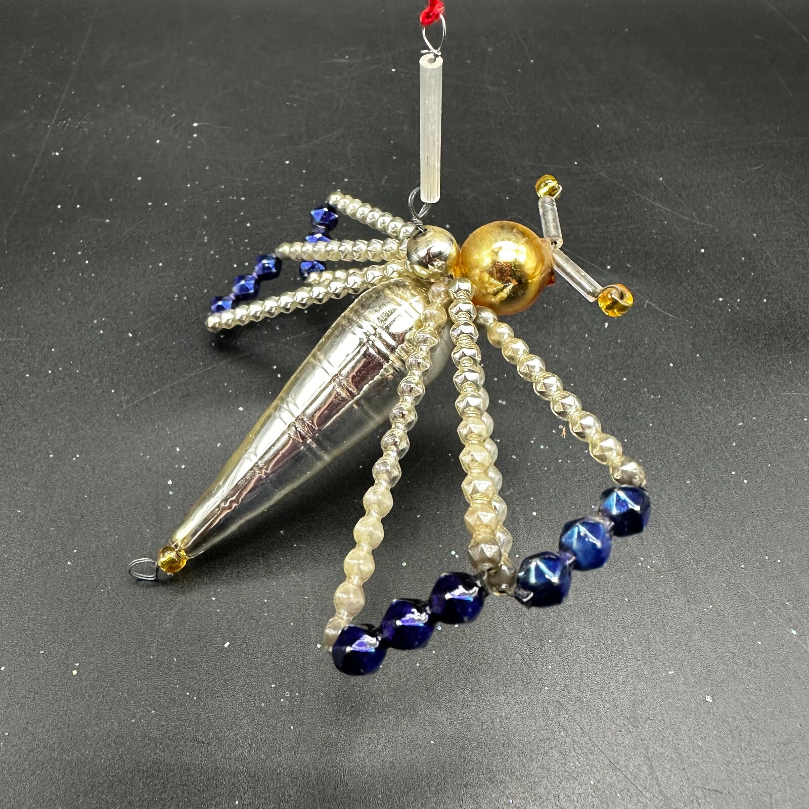 CHRISTOPHER RADKO BEADED DRAGONFLY 3″ ORNAMENT SILVER,BLUE AND PEARL