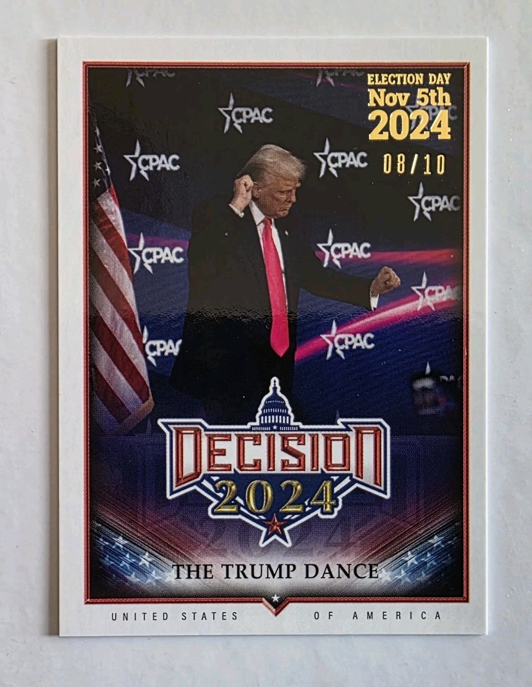 Decision 2024 Update Donald Trump #203 Trump Dance Gold Foil Election Day # 8/10