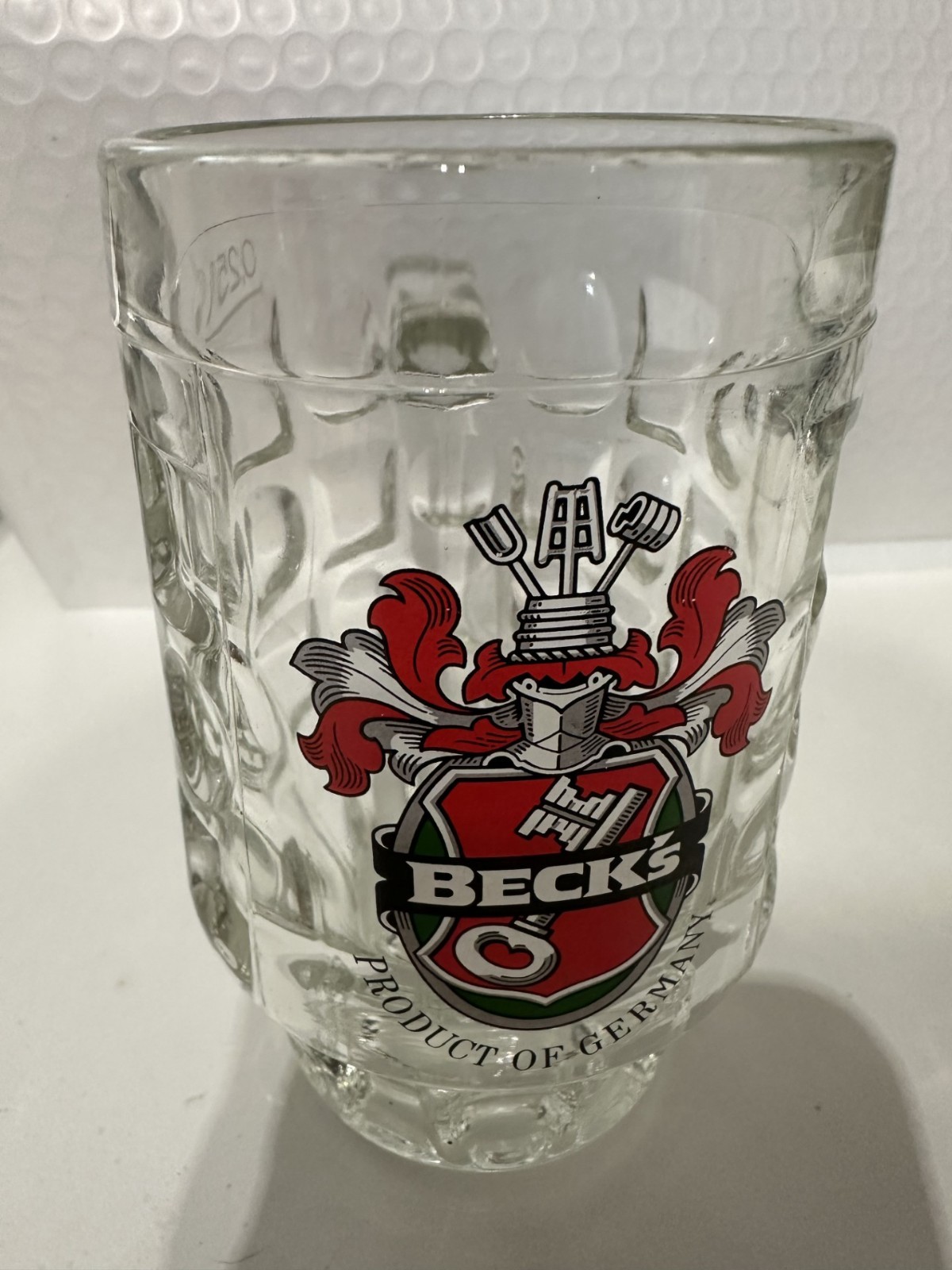 Vtg Becks Dimpled Beer Mug Product Of Germany 0.25 L Made In Italy 4.5″ Tall