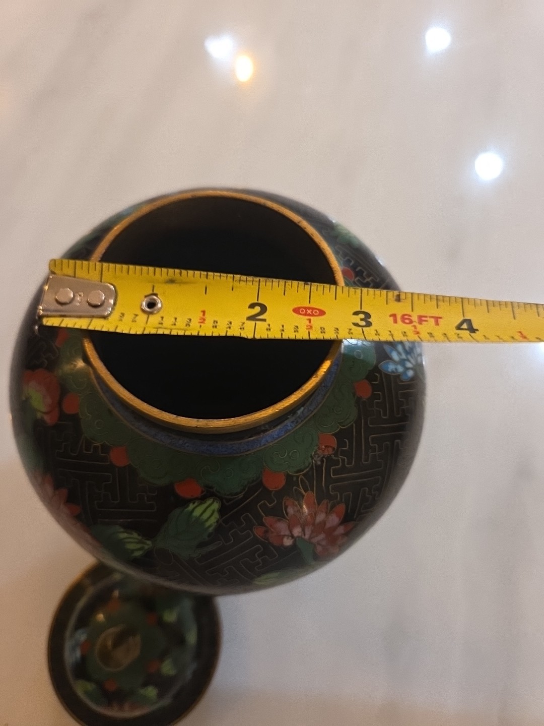 Cloisonne Ginger Jar With Lid, 10 Inches Tall