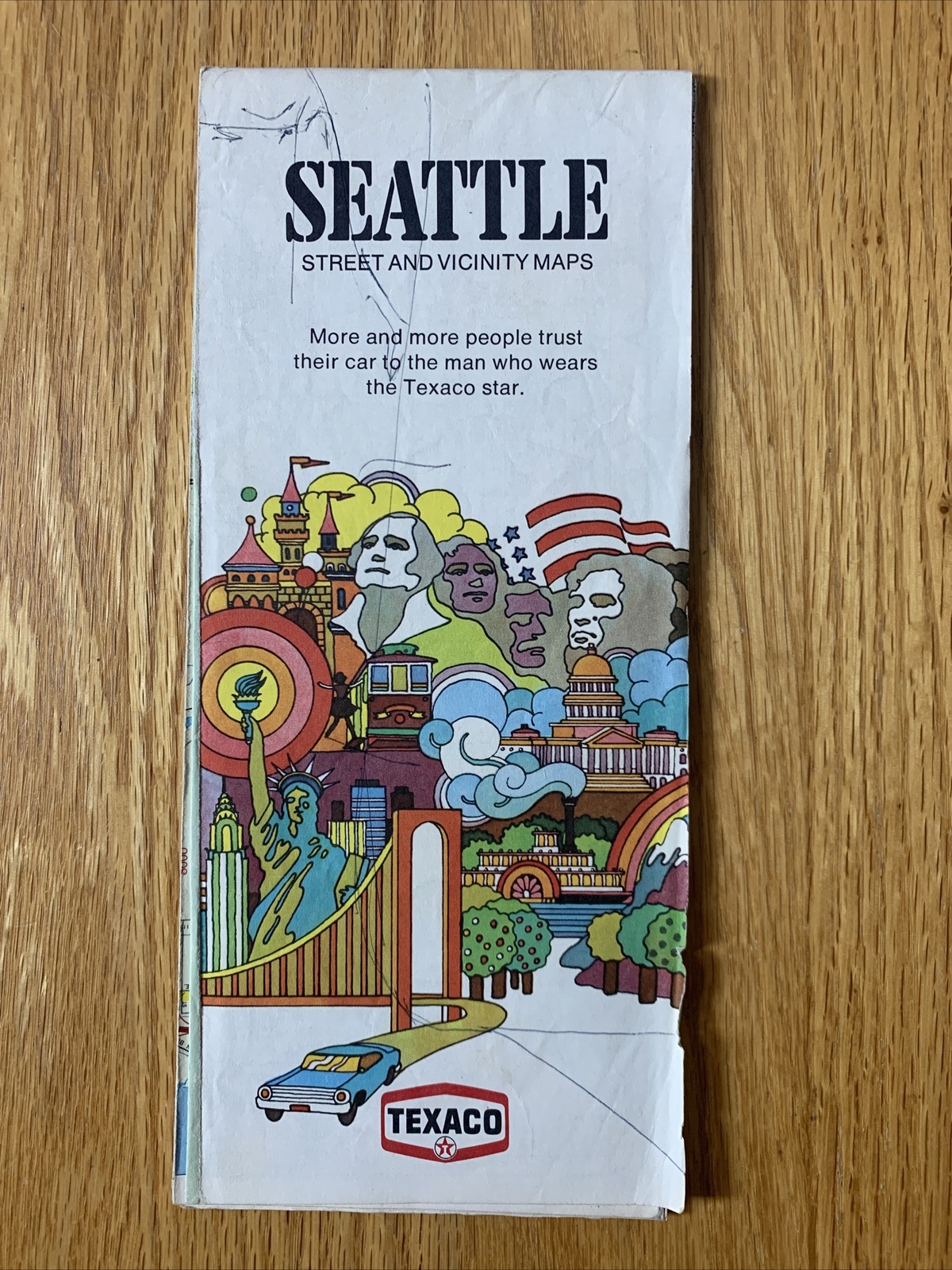 Texaco Map Seattle Washington 1971 Gas Oil Advertising Street Folding