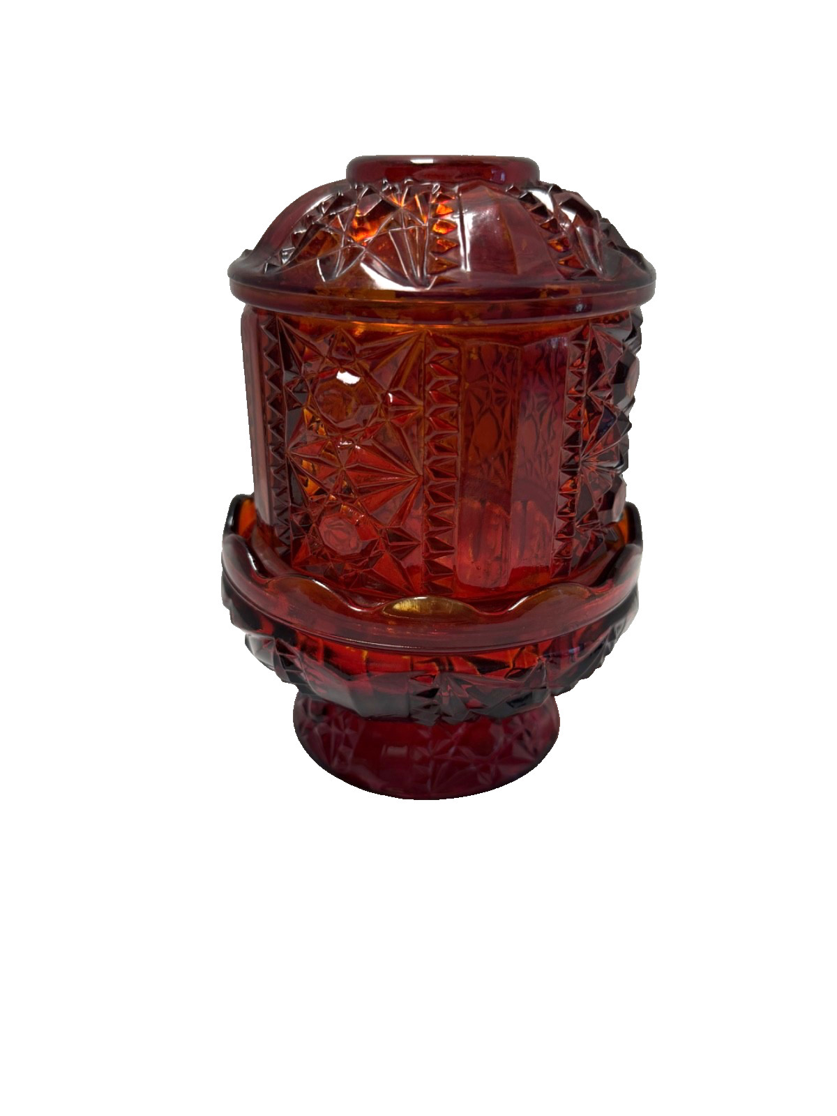 INDIANA GLASS FAIRY LAMP..STARS AND BARS..RUBY FLASH / AMBERINA..6.5″