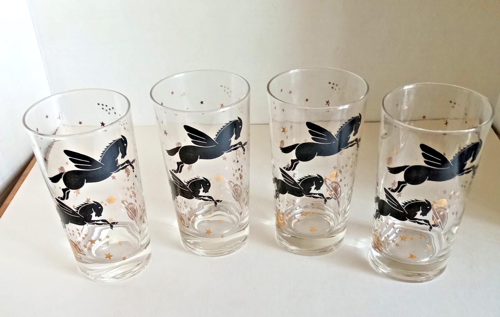 MCM Federal Highball Glasses with Pegasus Among Stars and Planets in 22K Gold