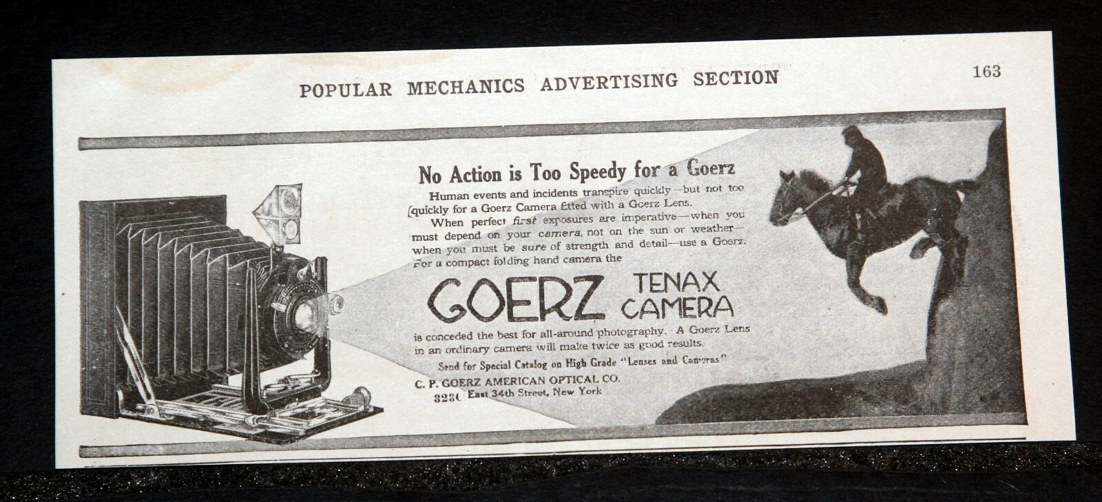 1913 OLD MAGAZINE PRINT AD, THE GOERZ TENAX CAMERA, NO ACTION IS TOO SPEEDY!