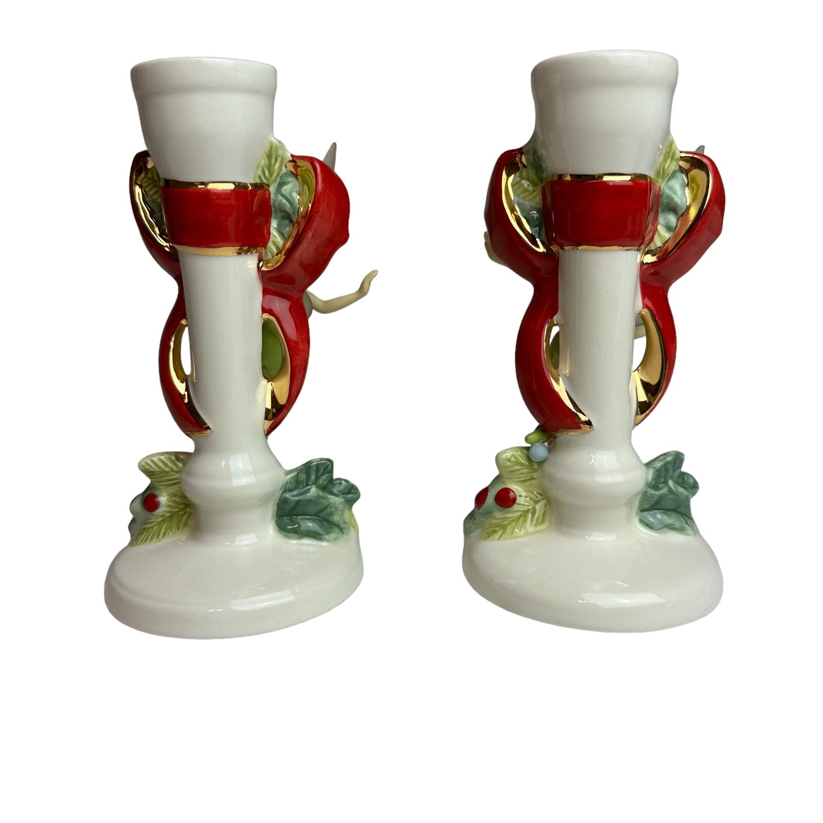 Disney TINKERBELL Christmas Candlestick Holder Set RARE Retired w/Box