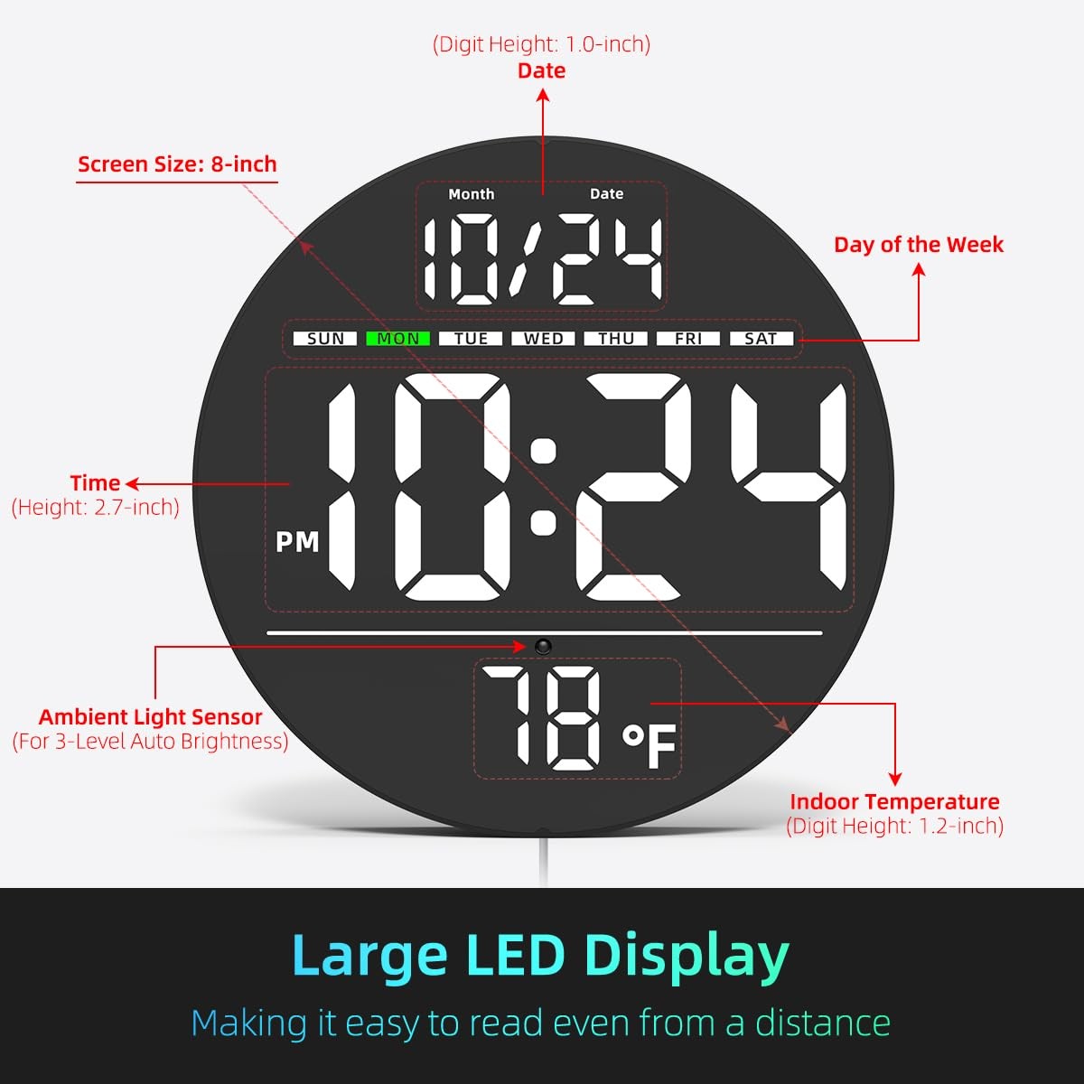 Xuanzit Digital Wall Large Led Display Date Temperature Plug-In Electric Wall