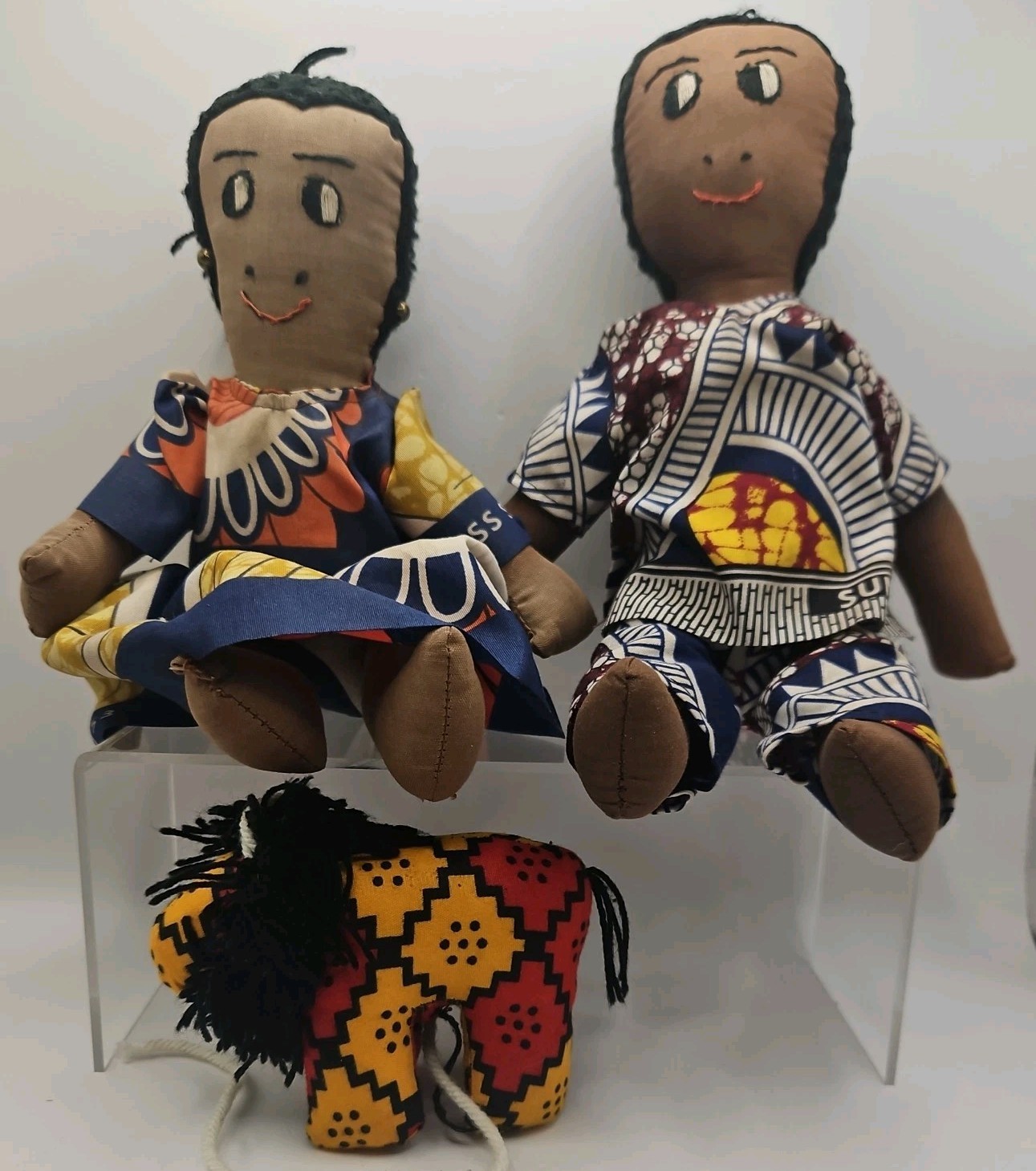 VTG Handmade African Dolls. Lot Of 3, Male, Female and a Lion. Quality Pieces.