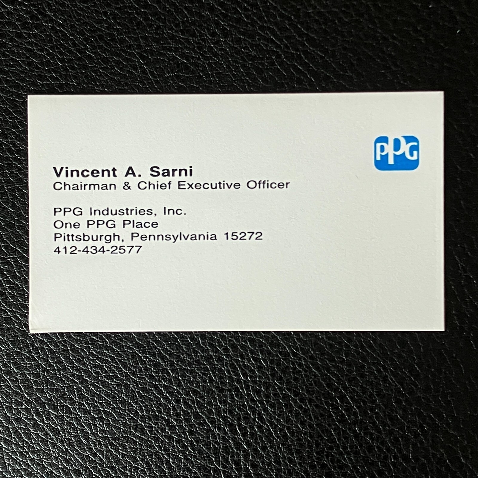 Business Card – PPG Industries, Vincent Sarni, Chairman and CEO