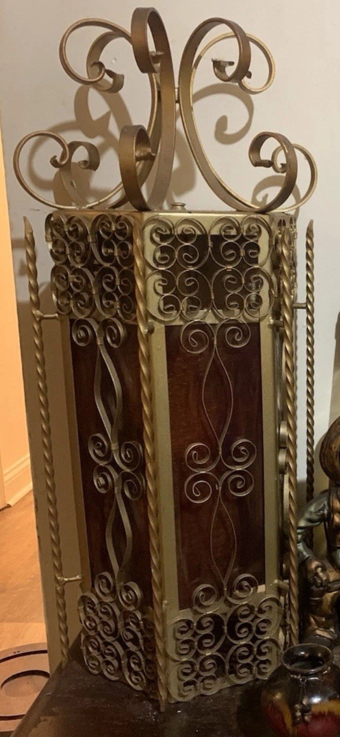 Vintage Pair Gold Metal Scrollwork Wall Mount Candle Holder Sconces, Rectangular