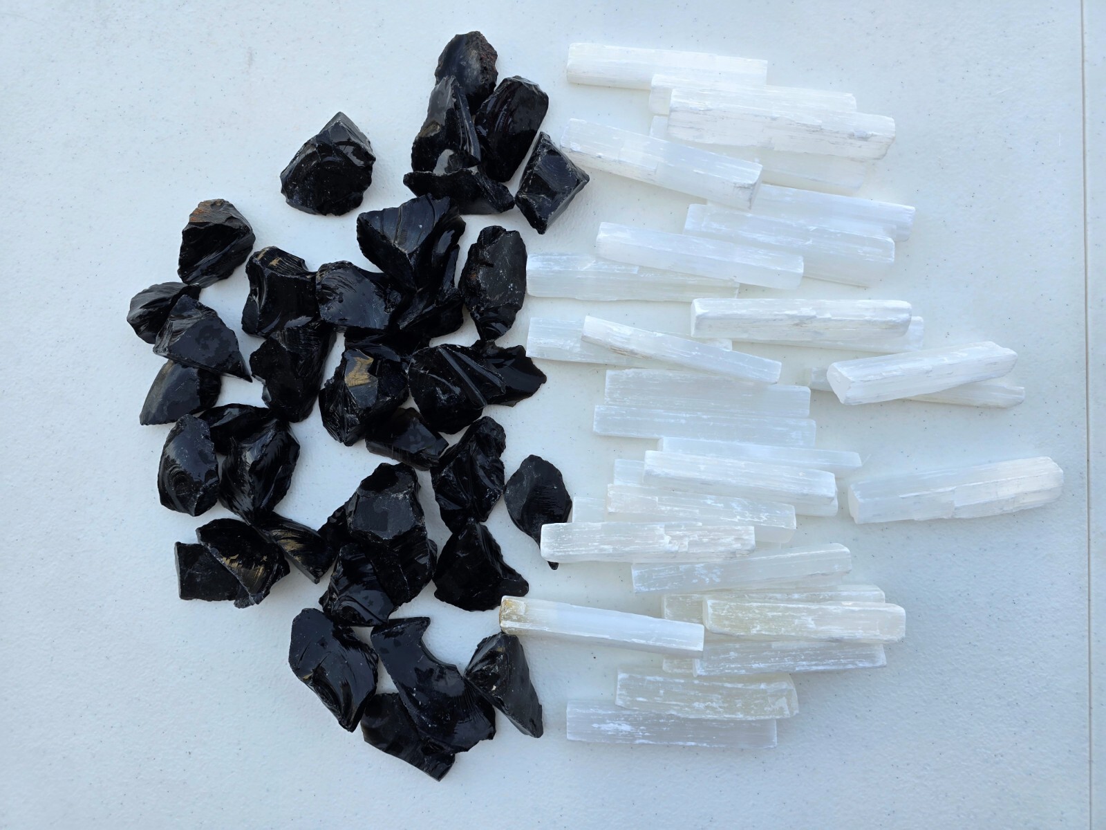 Raw Obsidian & Selenite Sticks for Crystal Gridding Bulk Rough Healing Stones