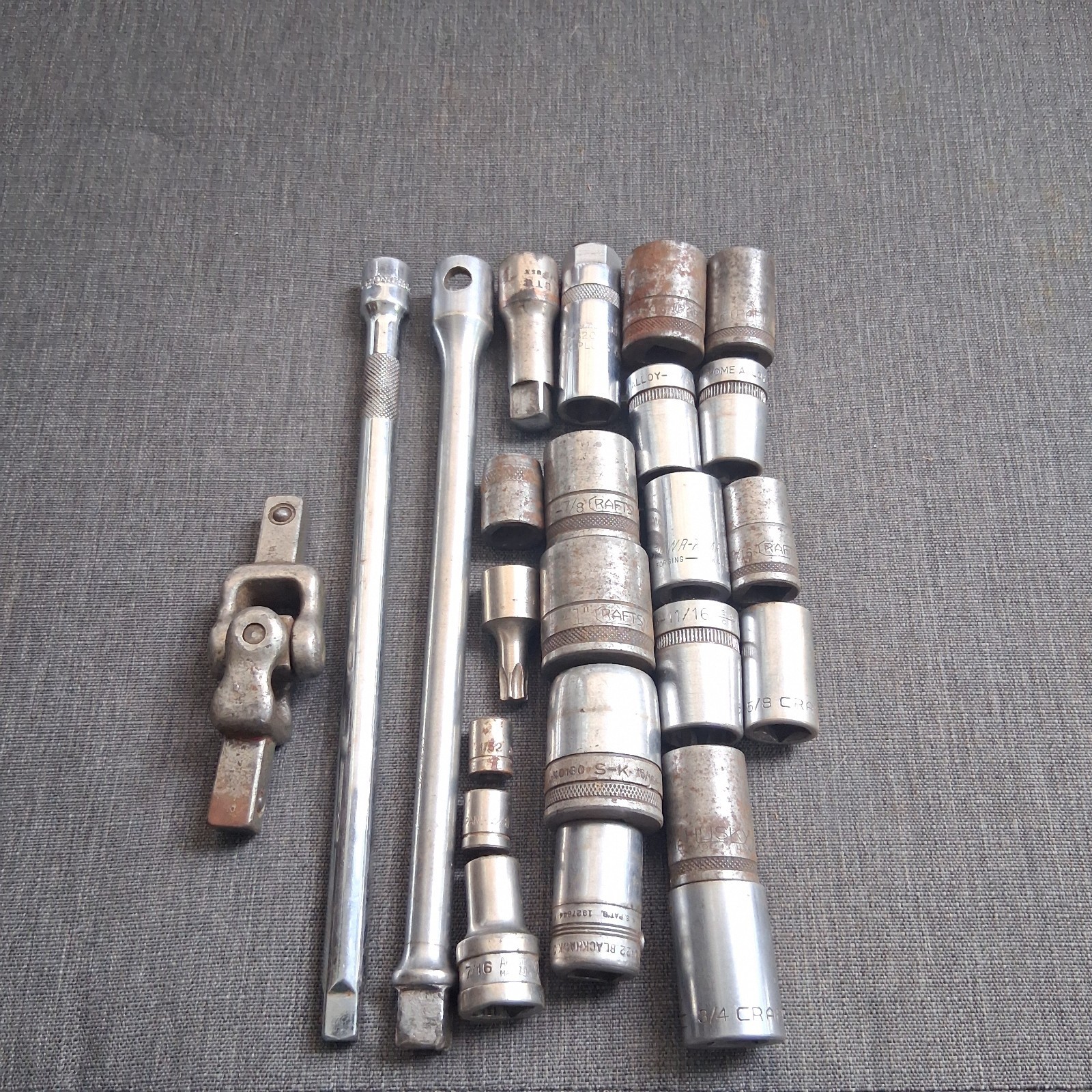 Vintage Mixed Socket & Extension Lot Craftsman S-K Husky 1/2″ 3/8″ Drive Tools