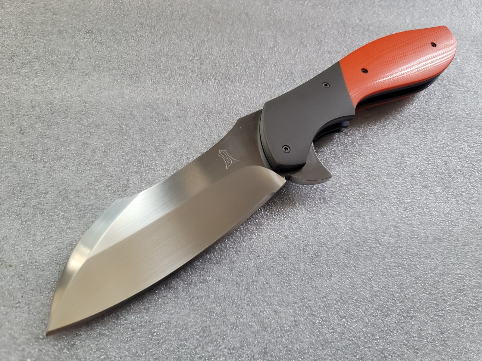 Jeremy Marsh Knives Vanquish, Hand Satin, Blasted Ti, Polished Orange G-10, IKBS