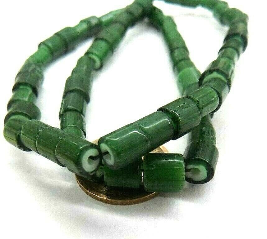 Trade Beads Old Watermelon African Green White Heart # 6mm