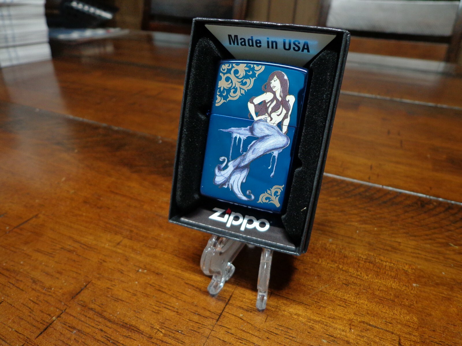 MERMAID PINUP GIRL FANTASY ART HIGH POLISH BLUE ZIPPO LIGHTER MINT IN BOX