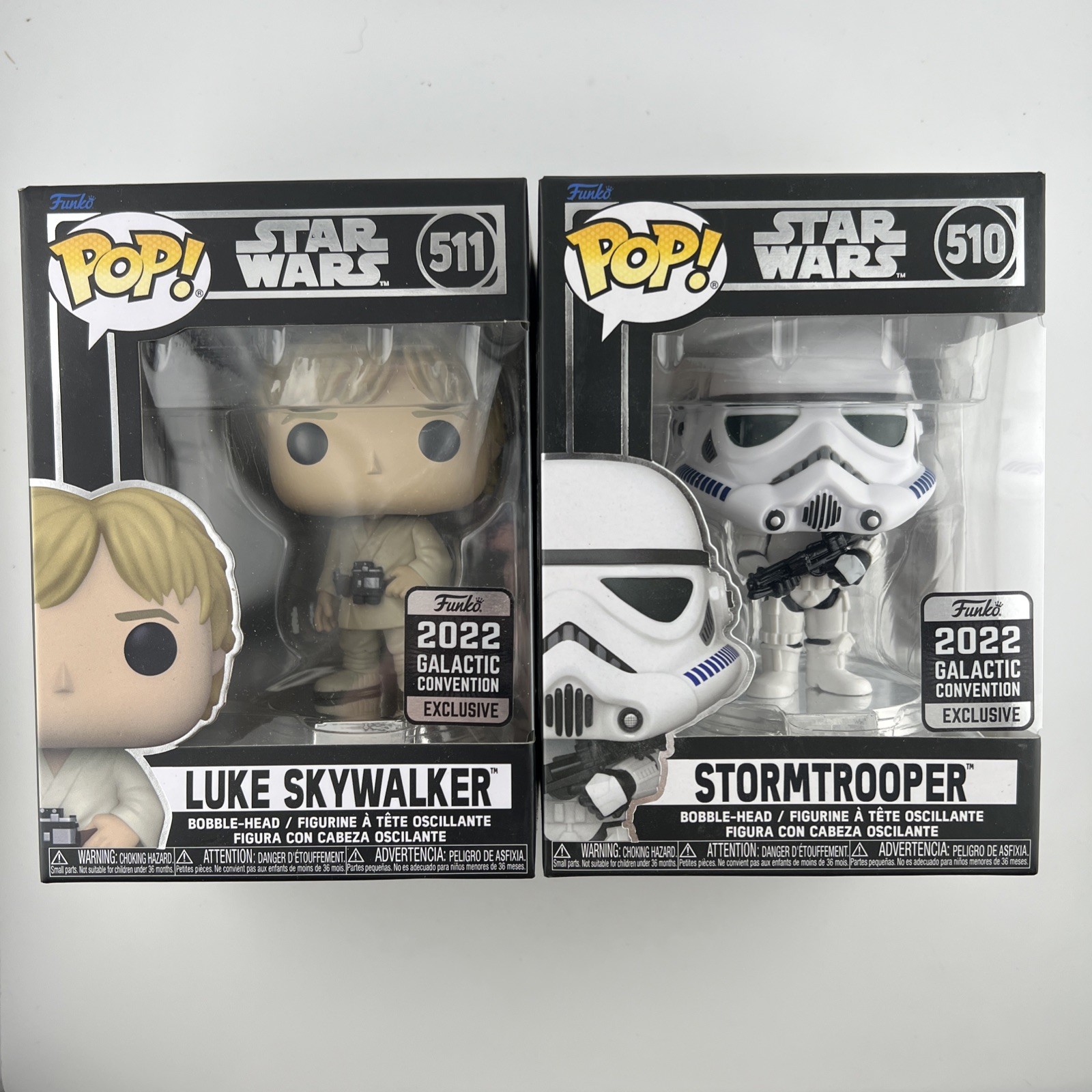 Funko POP! #511 Star Wars Luke Skywalker + #510 Trooper 2022 Galactic Convention